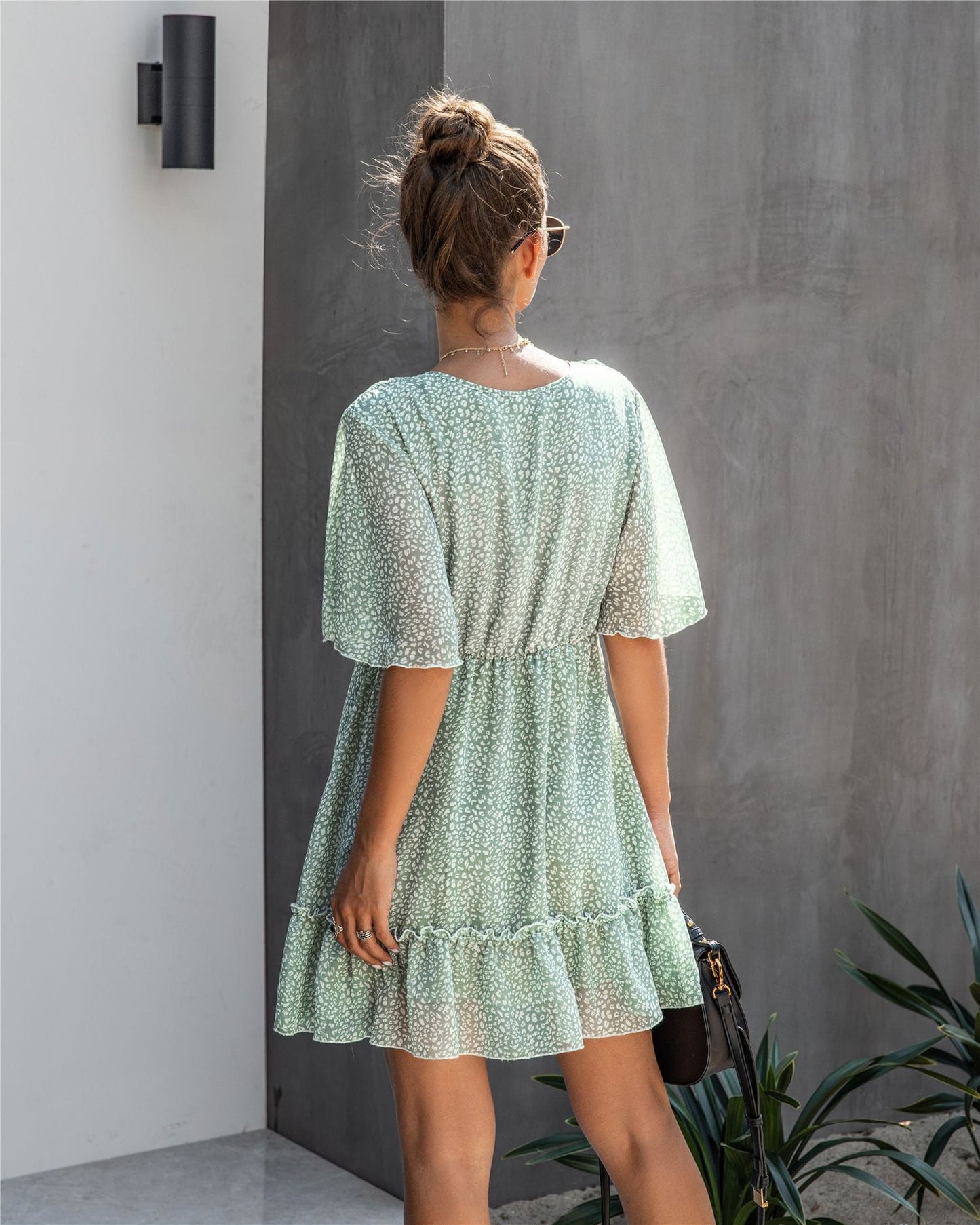 Leopard Print Flowy Ruffle Dress