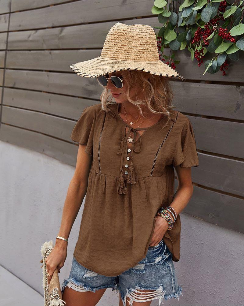 Tie Neck Flowy Sleeve Blouse