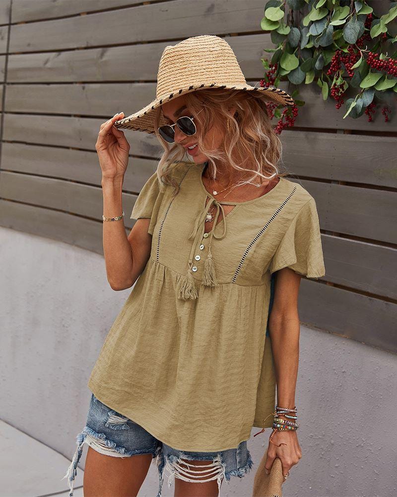Tie Neck Flowy Sleeve Blouse