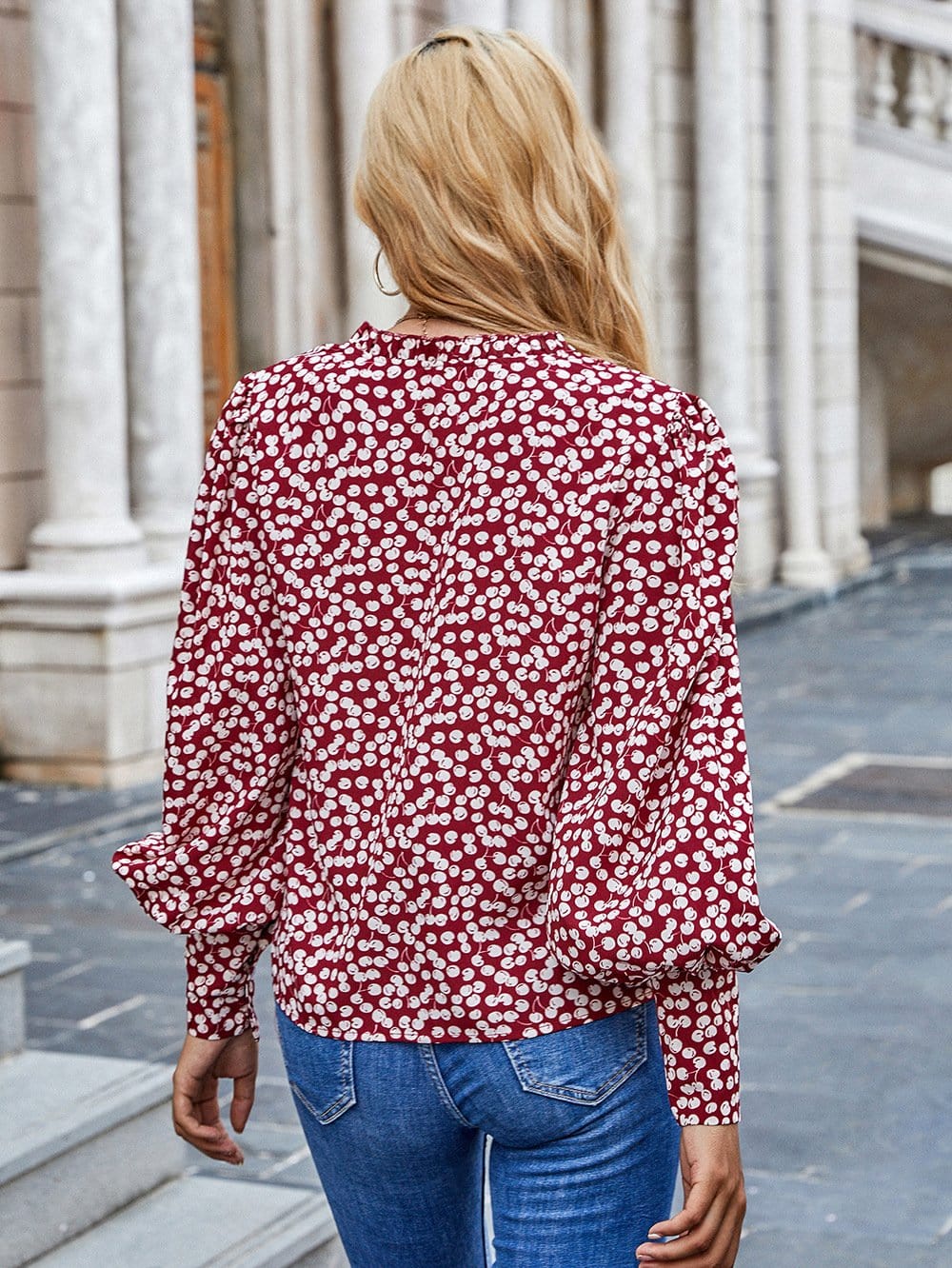 Cherry Print Bishop Sleeve Blouse