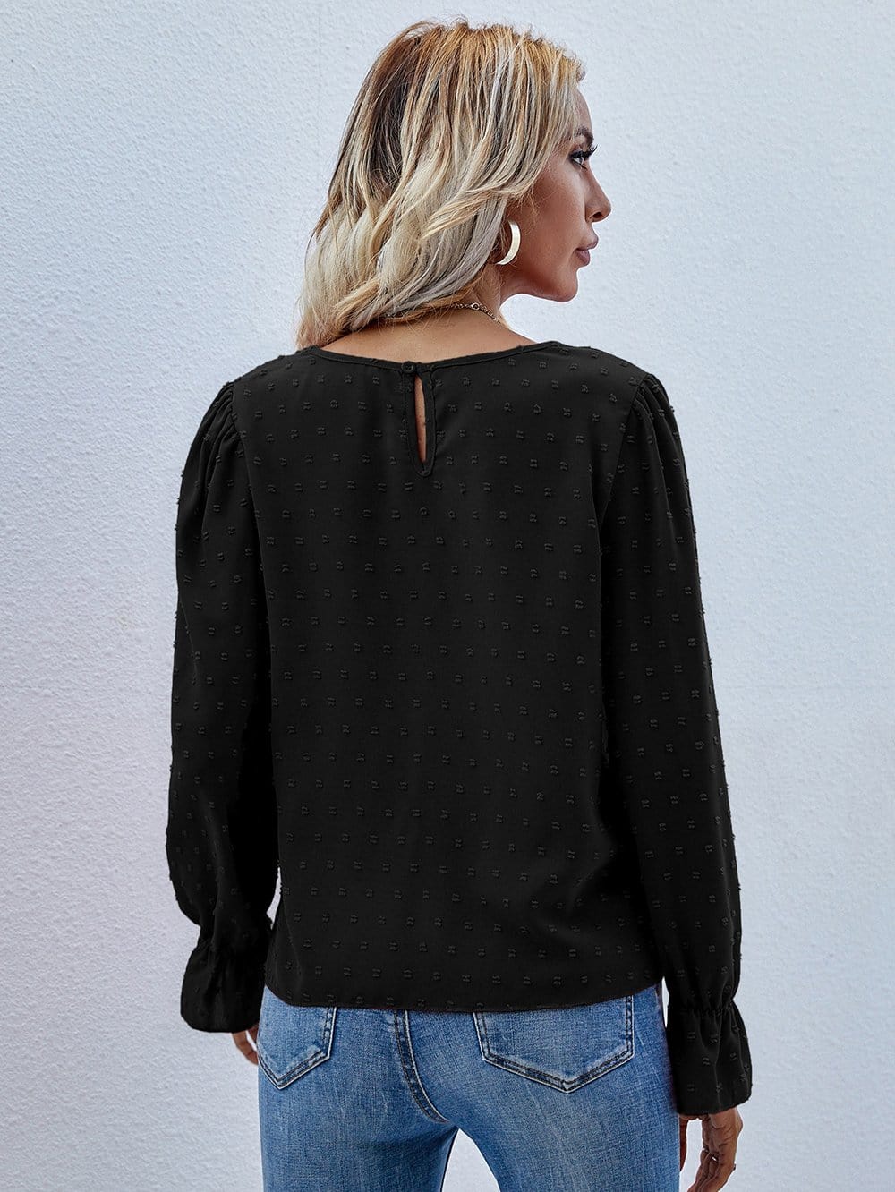 Swiss Dot Cutout Front Blouse