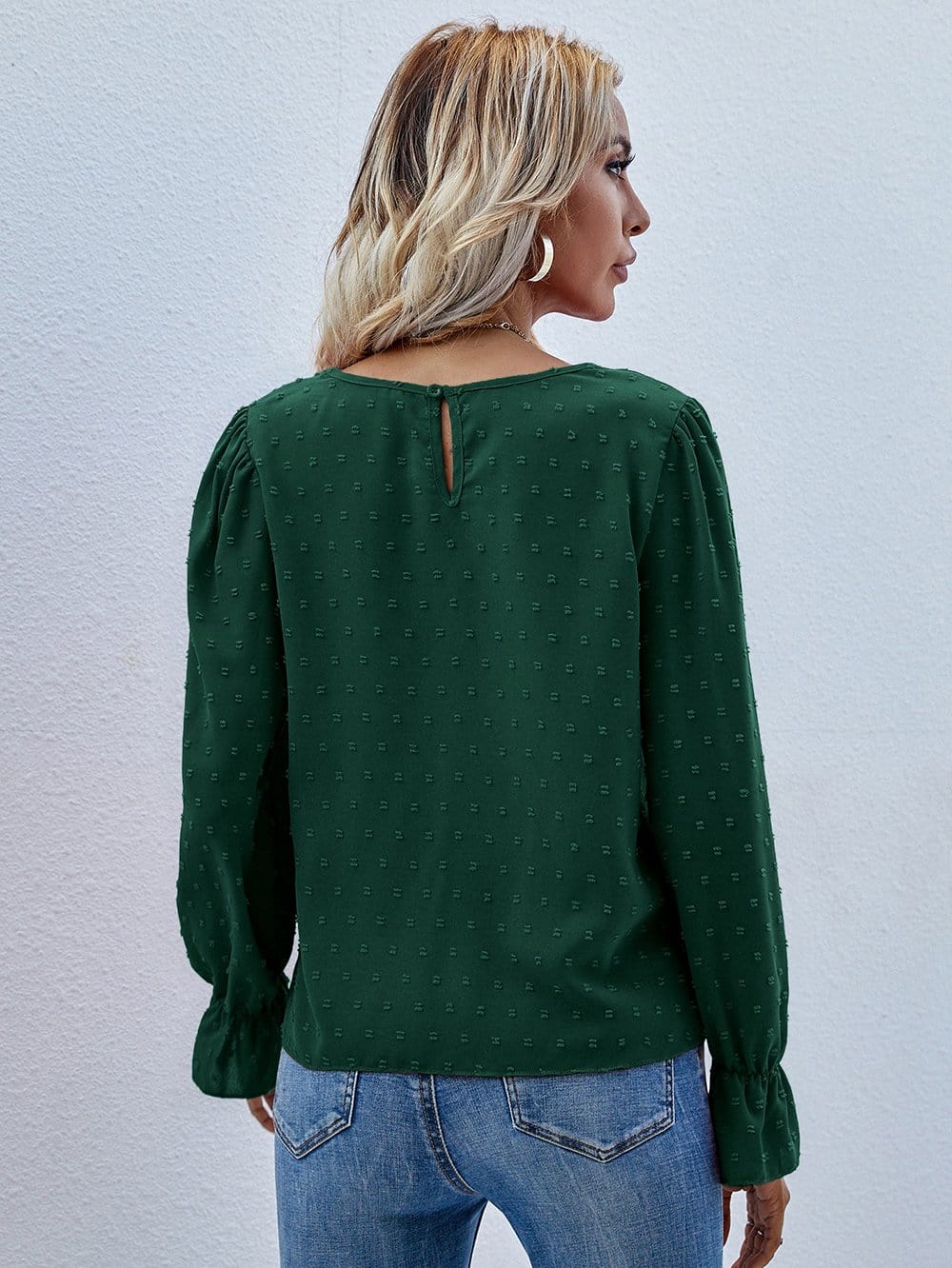 Swiss Dot Cutout Front Blouse