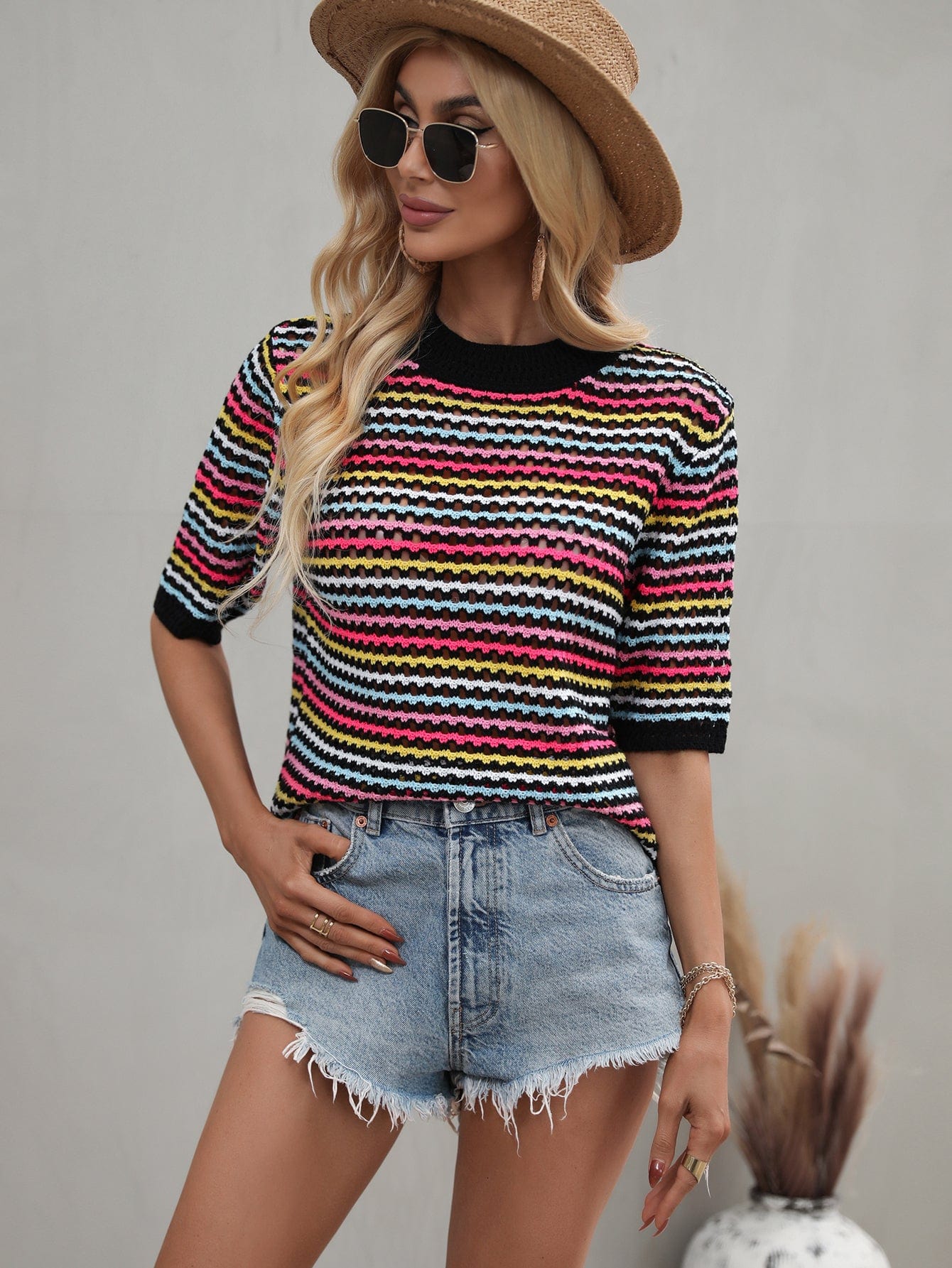 Multicolor Eyelet Knit Blouse