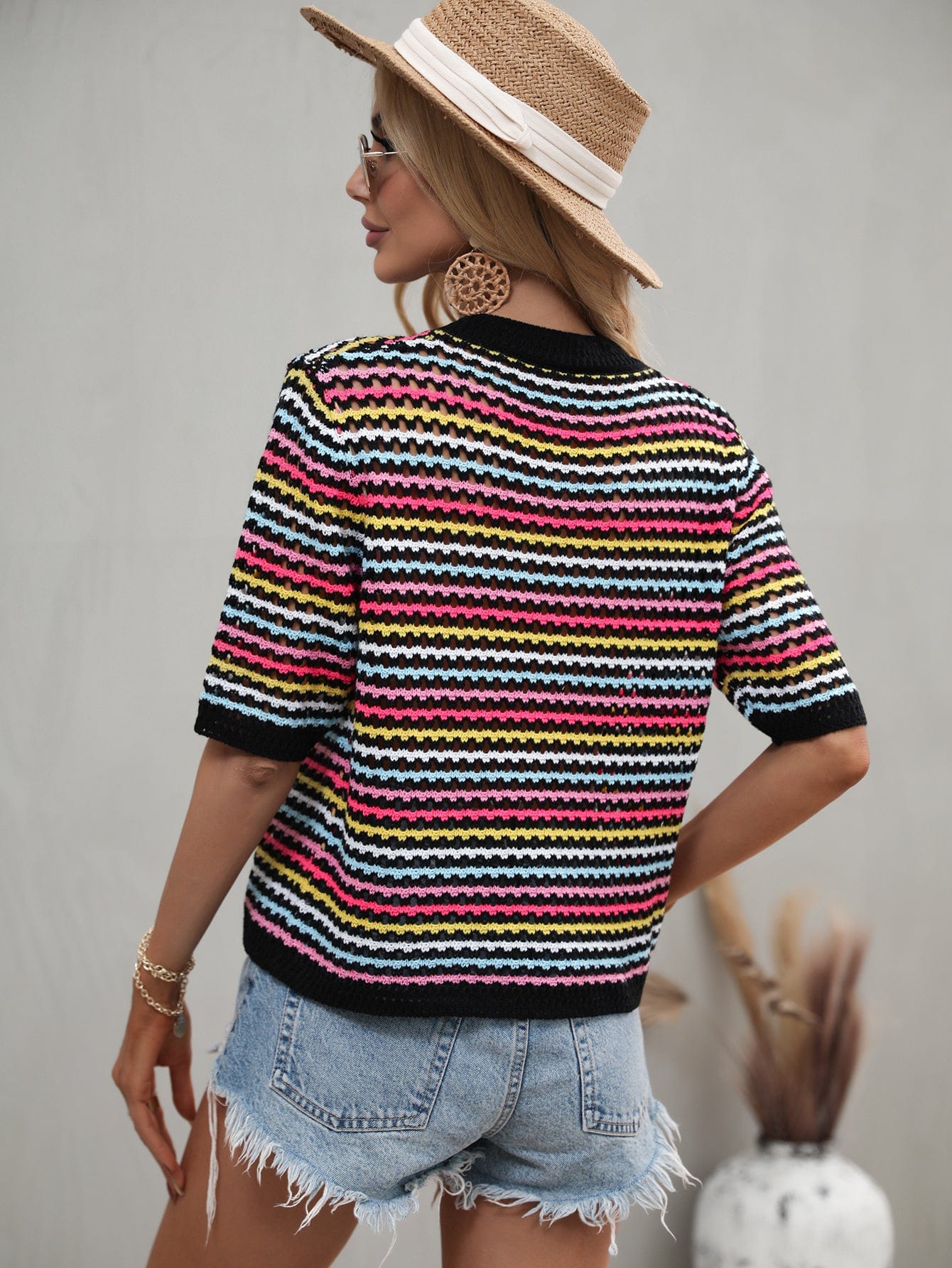 Multicolor Eyelet Knit Blouse