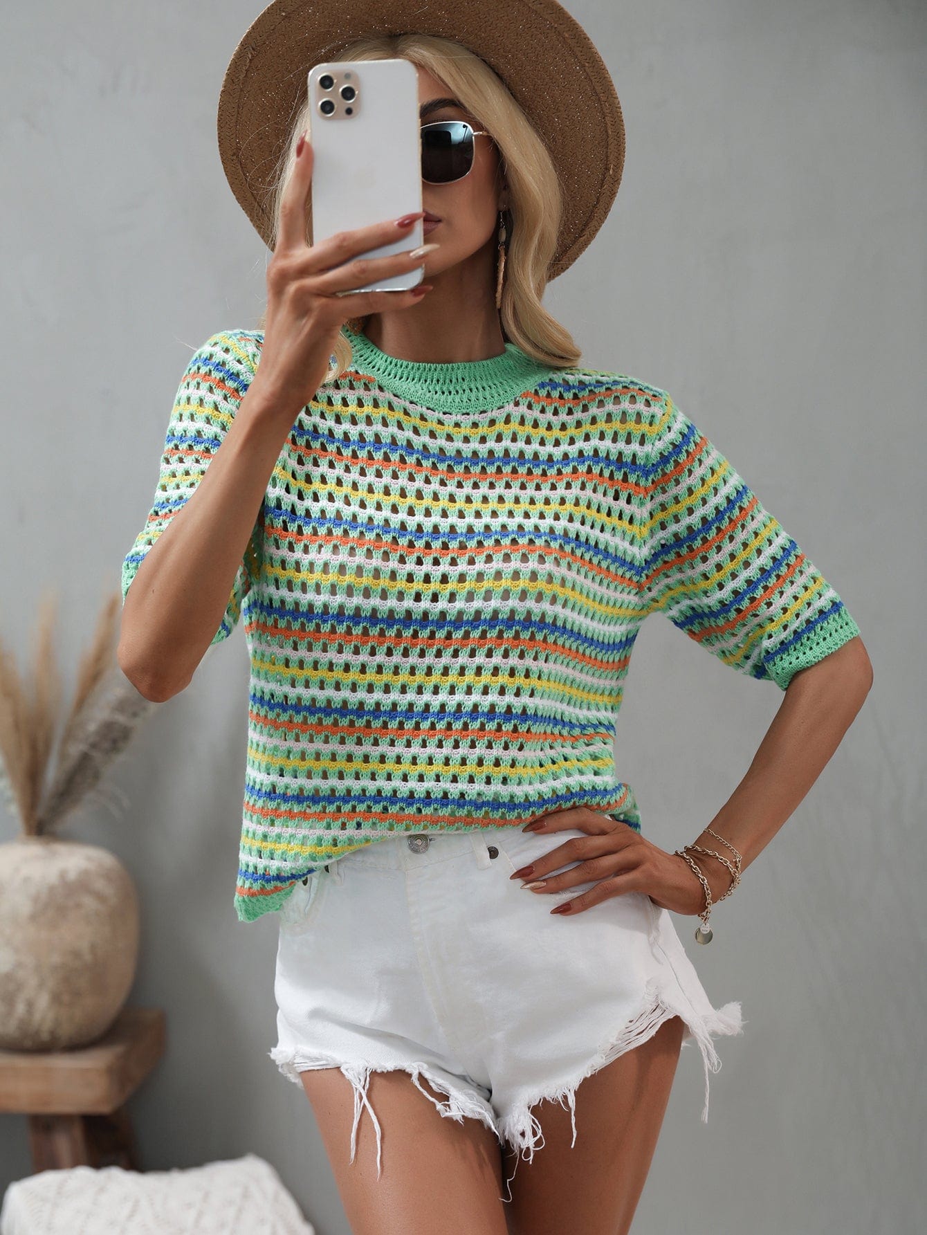 Multicolor Eyelet Knit Blouse