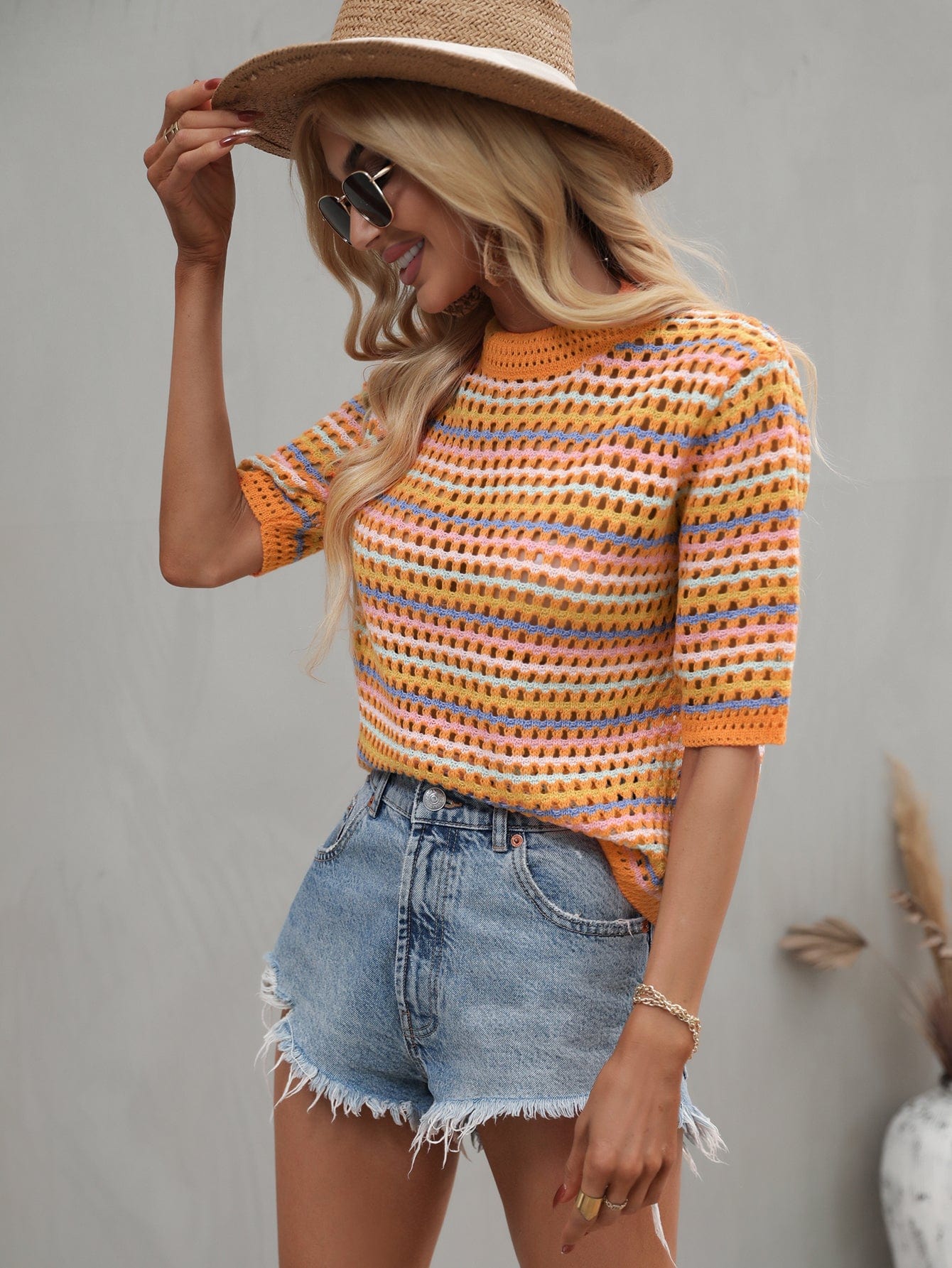 Multicolor Eyelet Knit Blouse