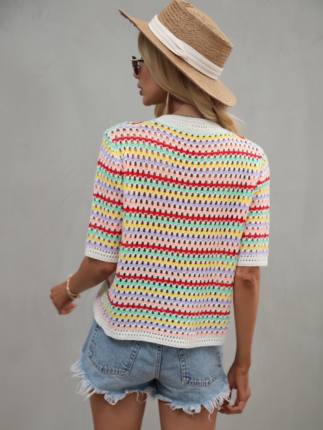 Multicolor Eyelet Knit Blouse
