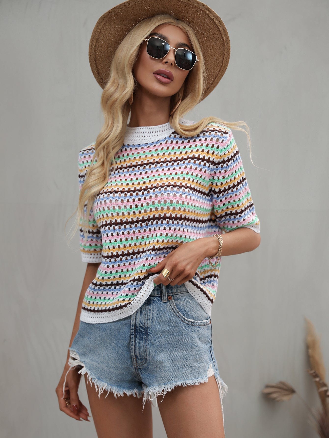 Multicolor Eyelet Knit Blouse