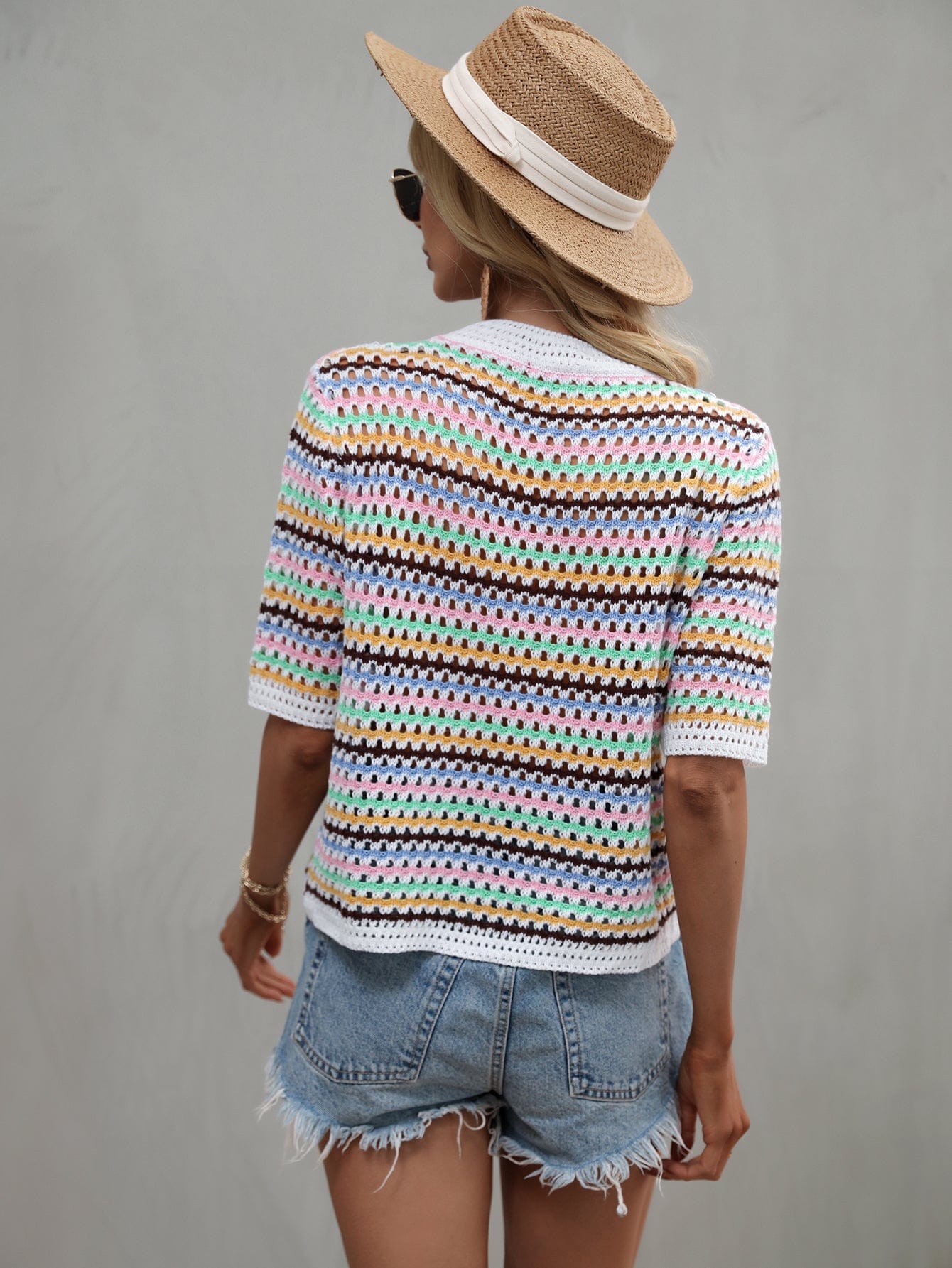 Multicolor Eyelet Knit Blouse