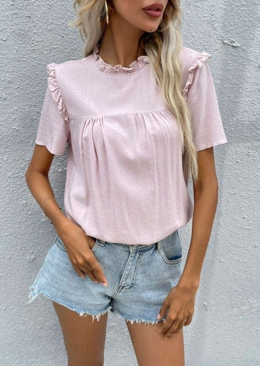 Keyhole Back Ruffle Detail Shirt