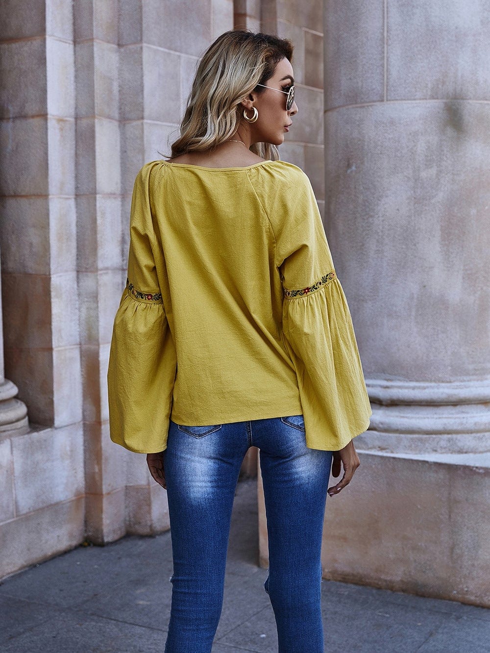 Floral Flare Sleeve Blouse