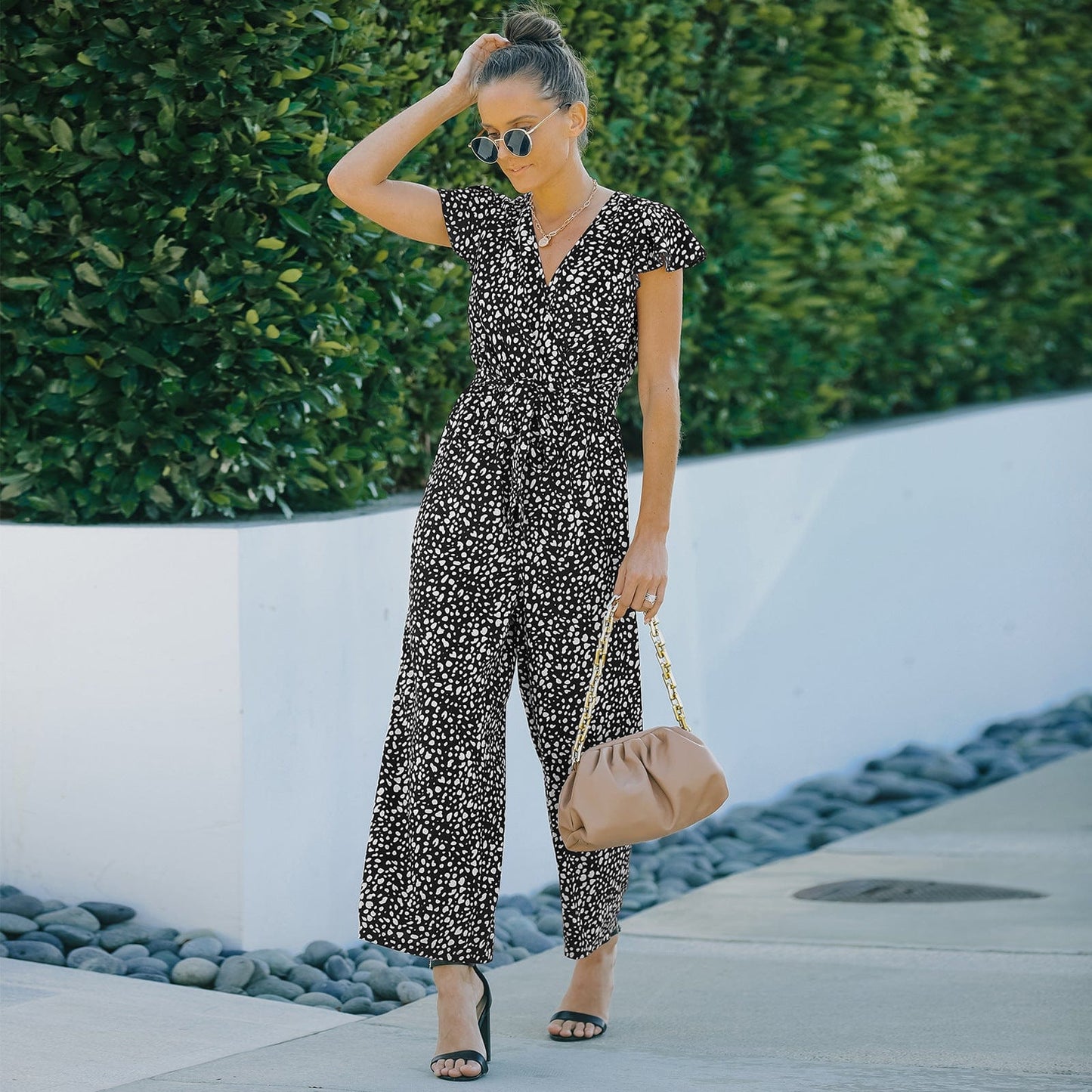 Ruffle Sleeve Cheetah Print Jumpsuit