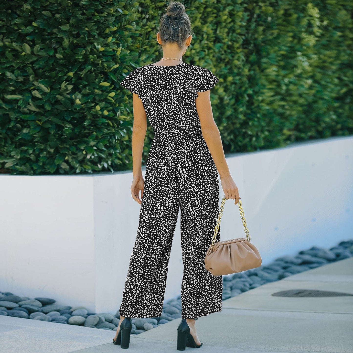 Ruffle Sleeve Cheetah Print Jumpsuit