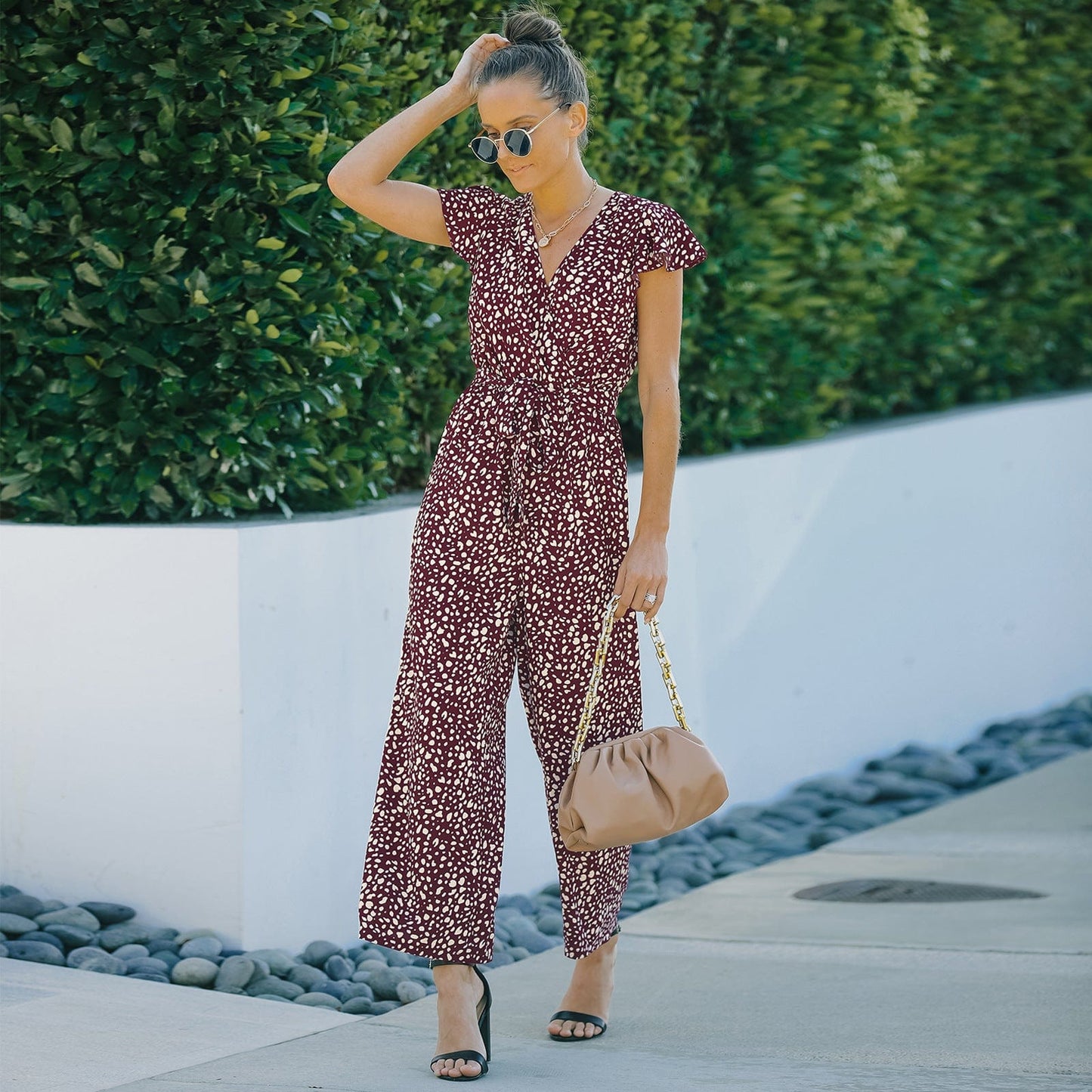Ruffle Sleeve Cheetah Print Jumpsuit
