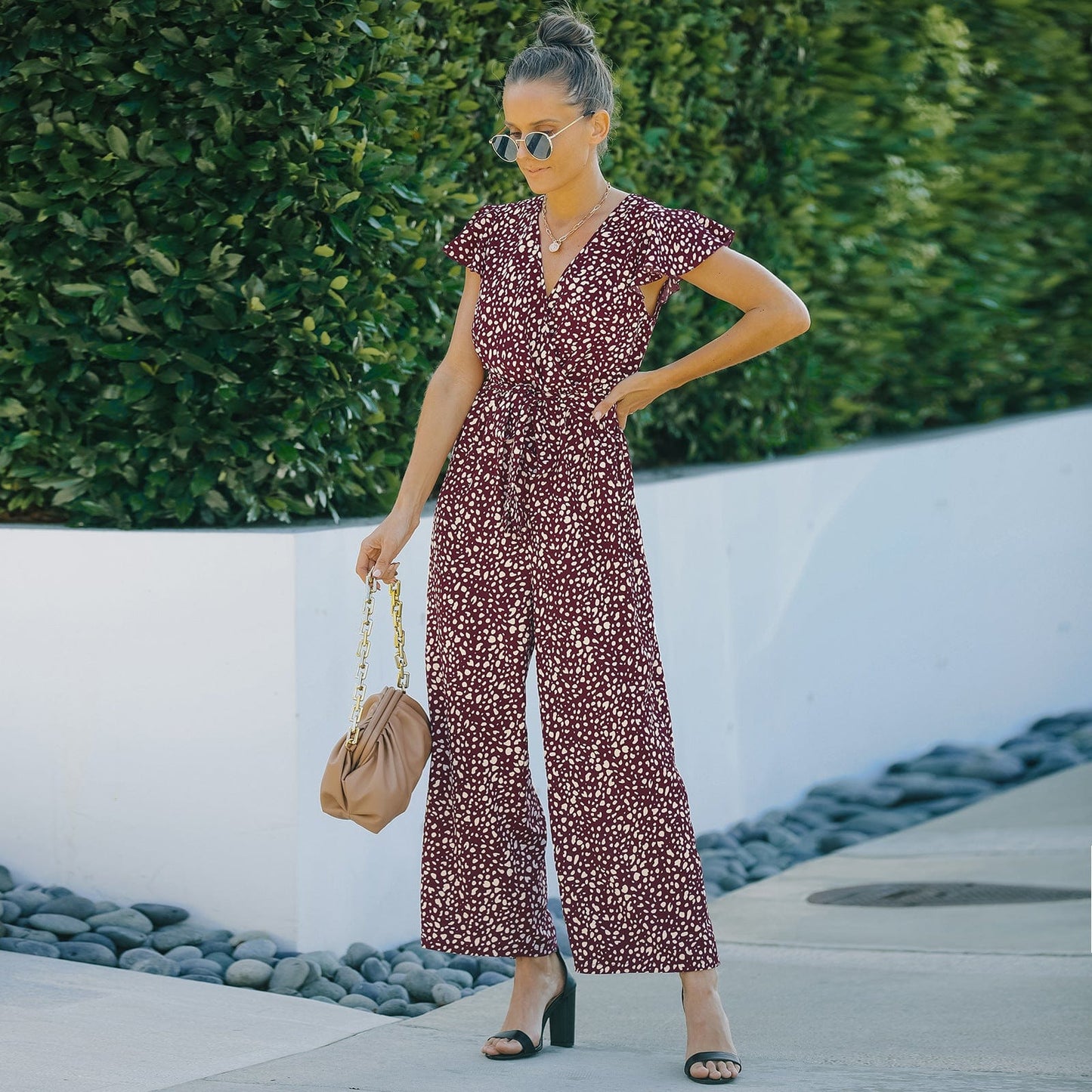 Ruffle Sleeve Cheetah Print Jumpsuit