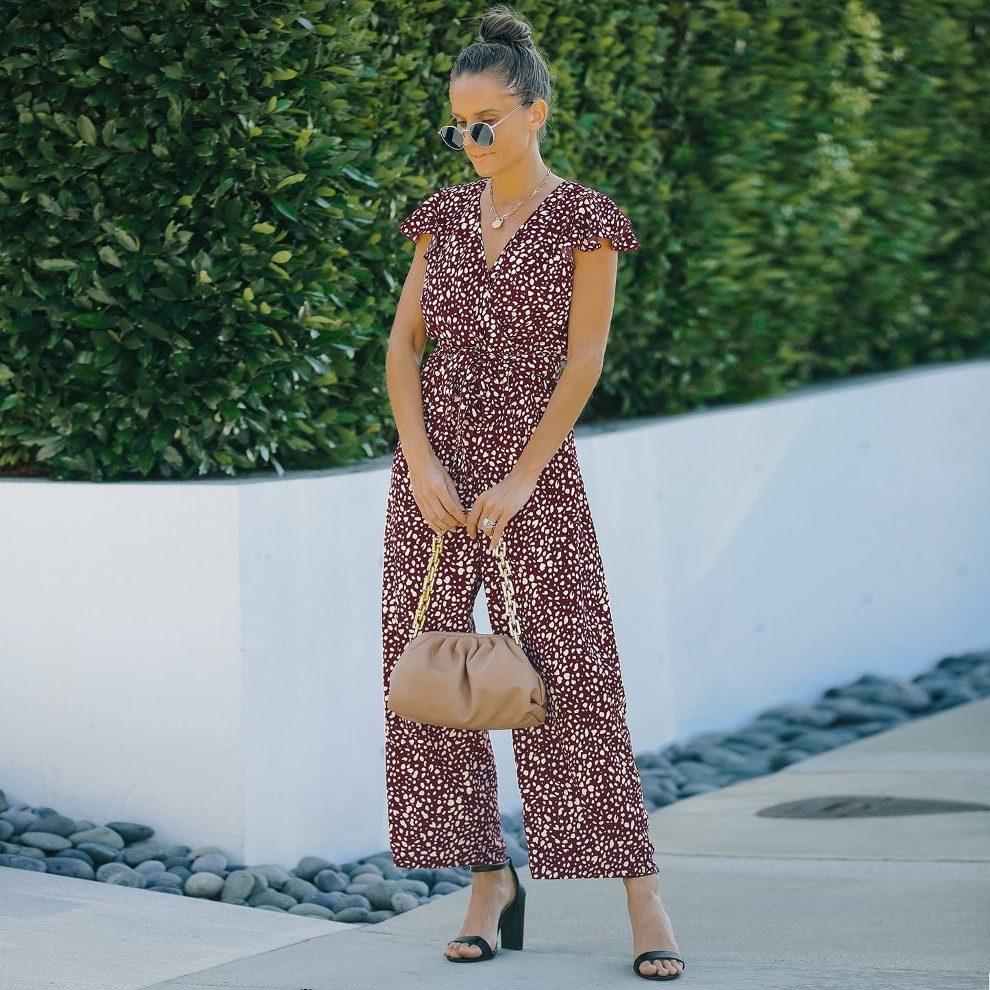 Ruffle Sleeve Cheetah Print Jumpsuit