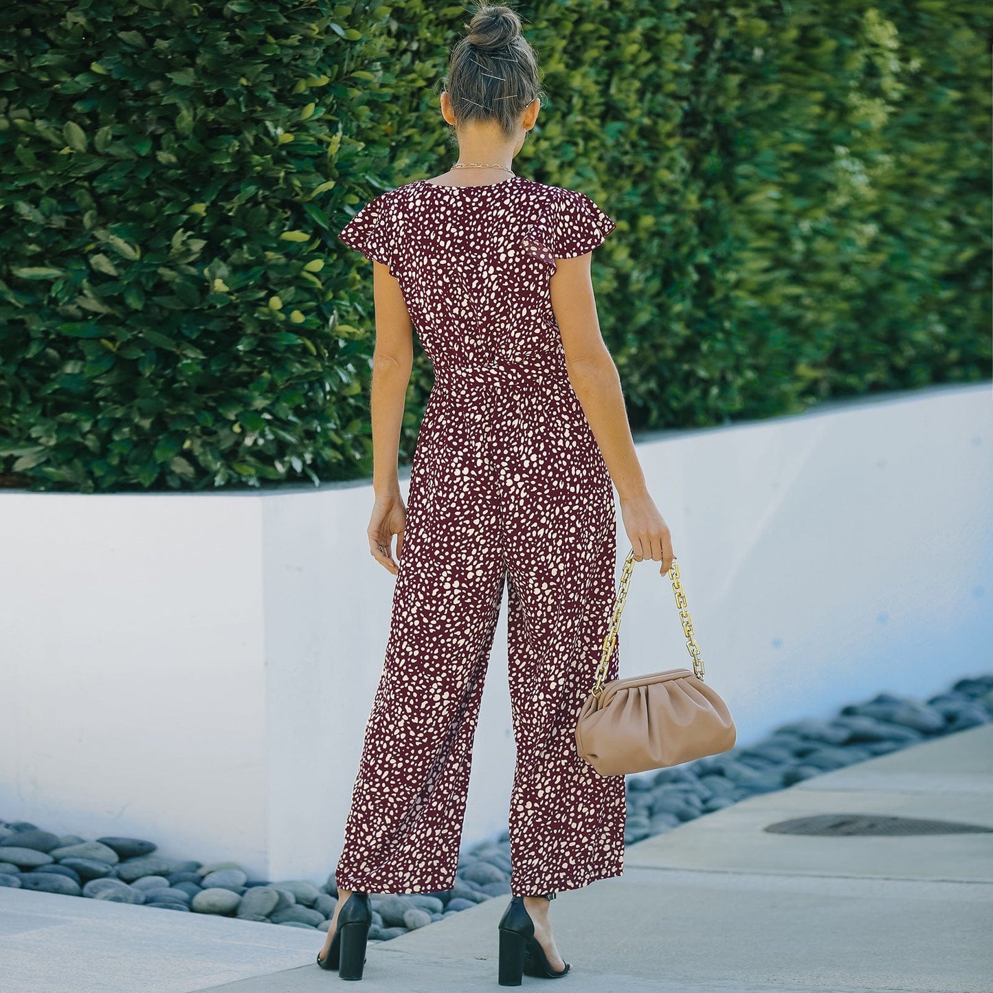 Ruffle Sleeve Cheetah Print Jumpsuit