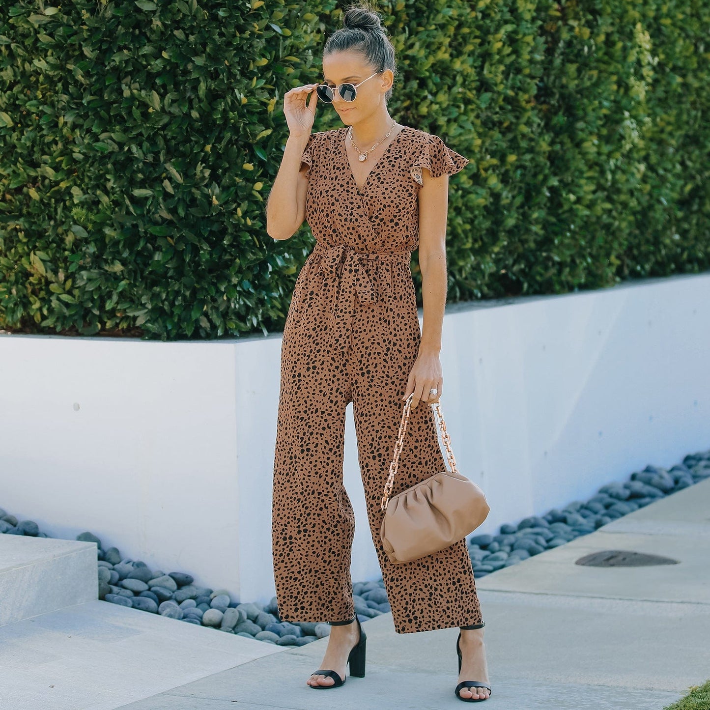 Ruffle Sleeve Cheetah Print Jumpsuit