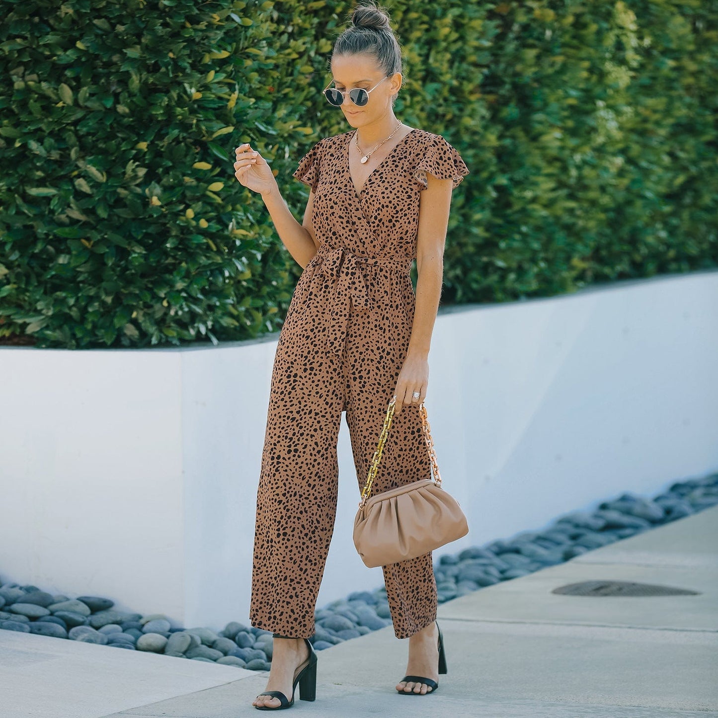Ruffle Sleeve Cheetah Print Jumpsuit