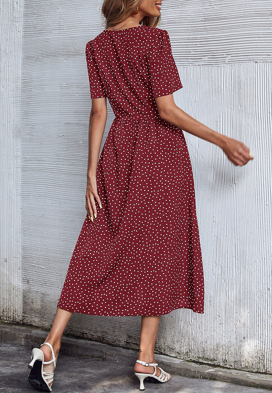 Polka Dot Button Casual Dress
