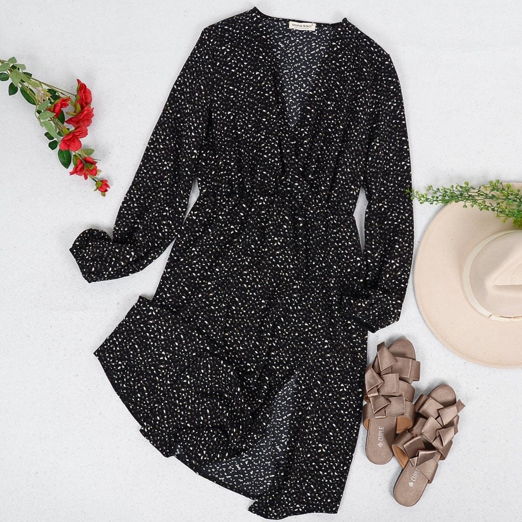 Spotted Print Front Slit Dress