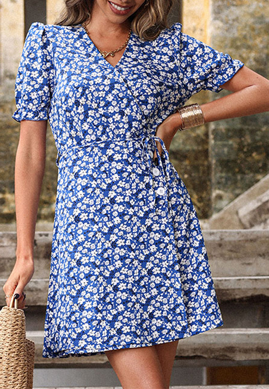 Floral Button Detail Wrap Dress