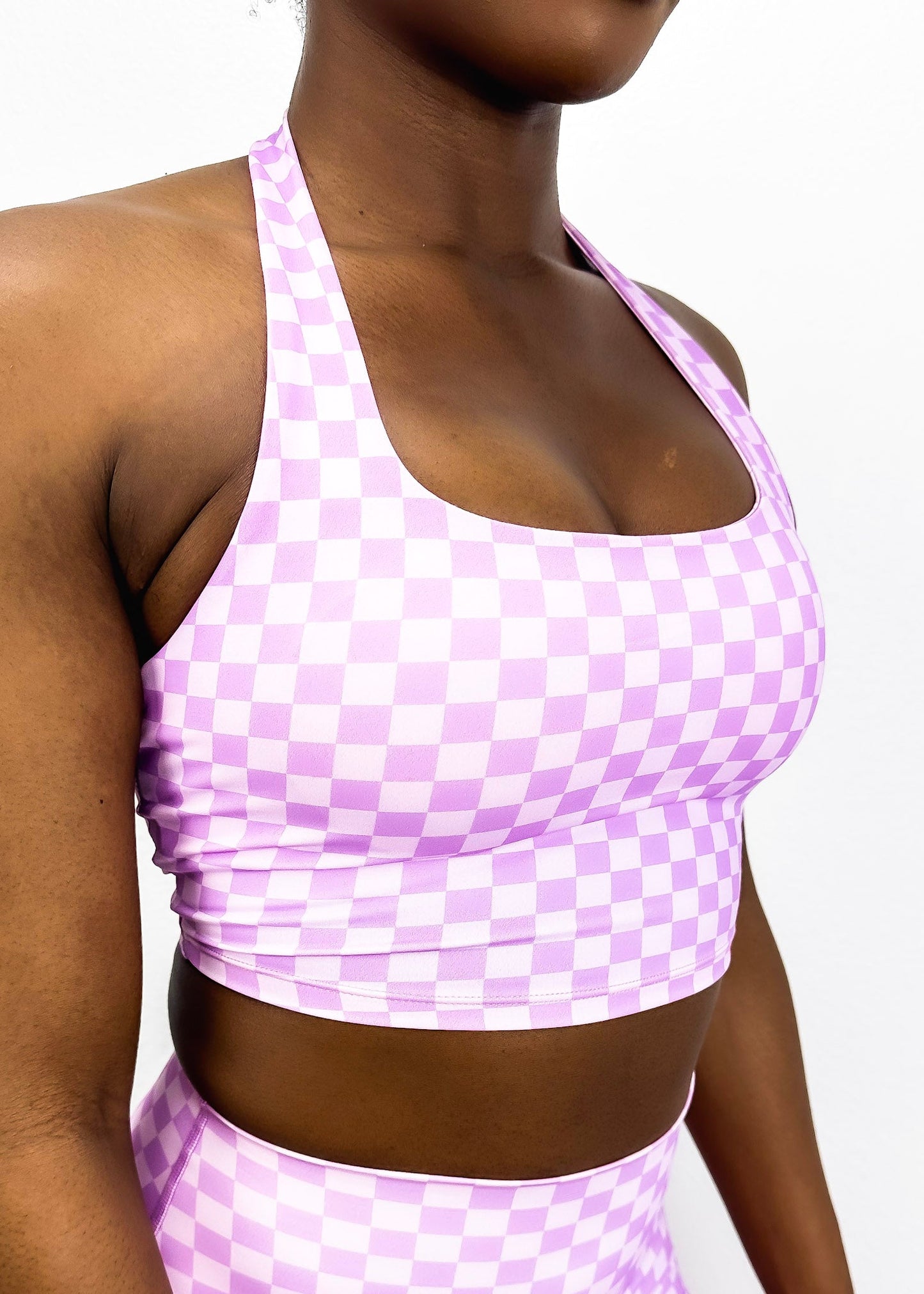 Checkered Longline Halter Sports Bra