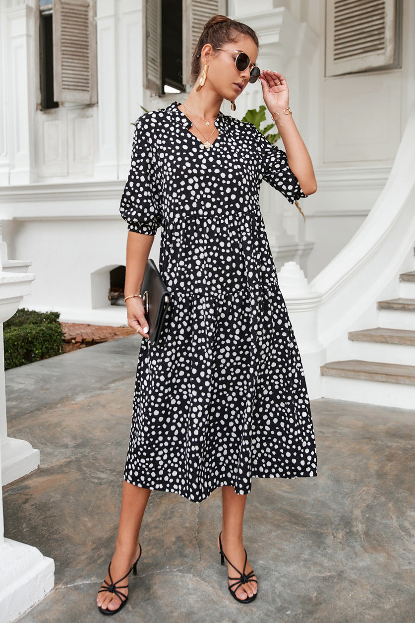 Stand Collar Cheetah Print Dress