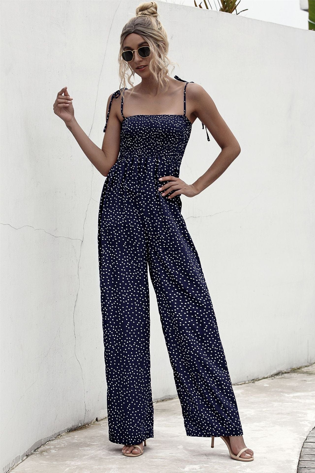 Polka Dot Straight Neck Jumpsuit