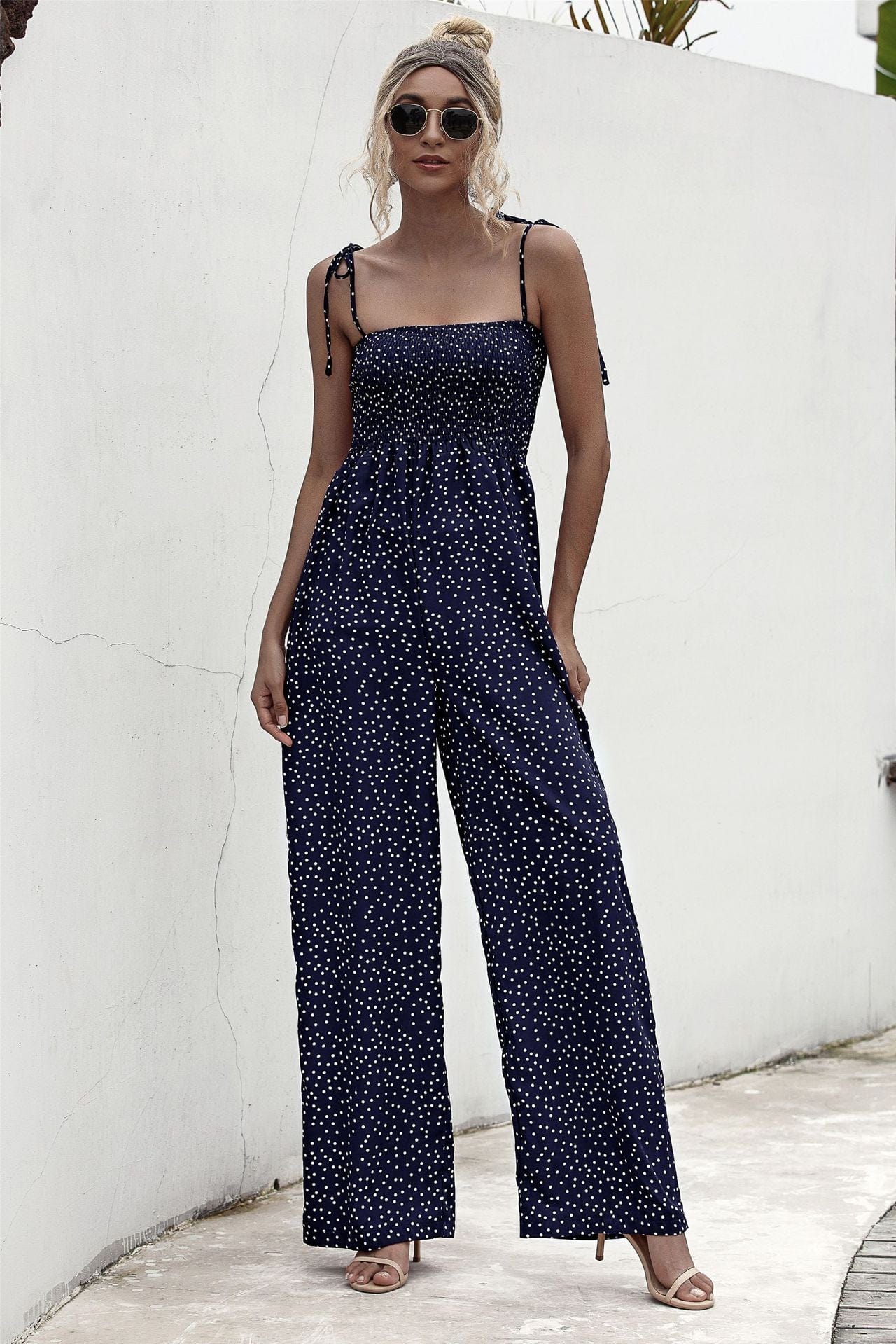 Polka Dot Straight Neck Jumpsuit