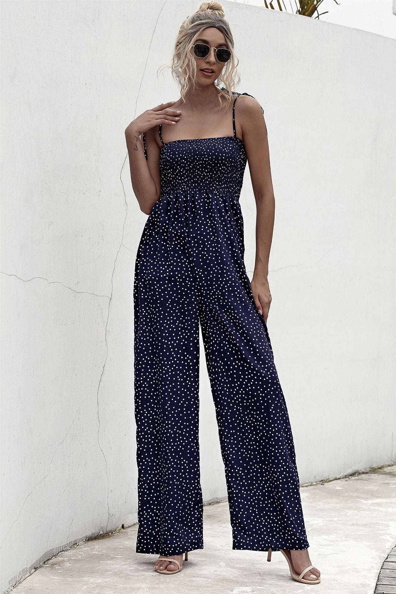 Polka Dot Straight Neck Jumpsuit
