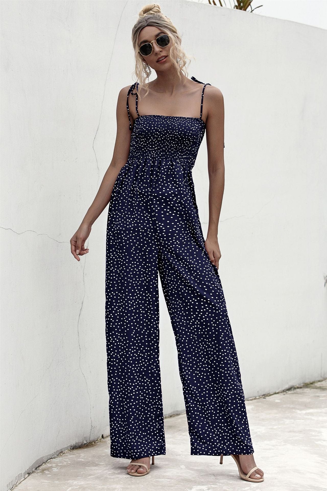 Polka Dot Straight Neck Jumpsuit
