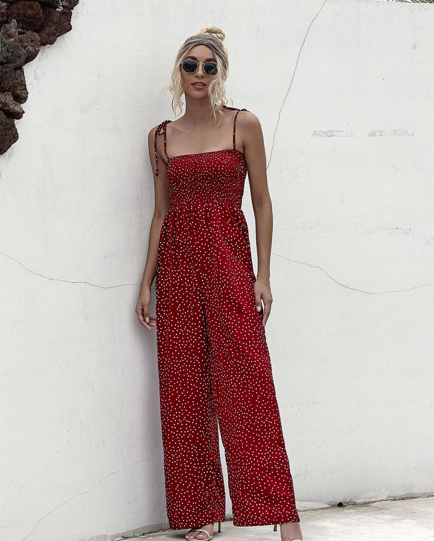 Polka Dot Straight Neck Jumpsuit