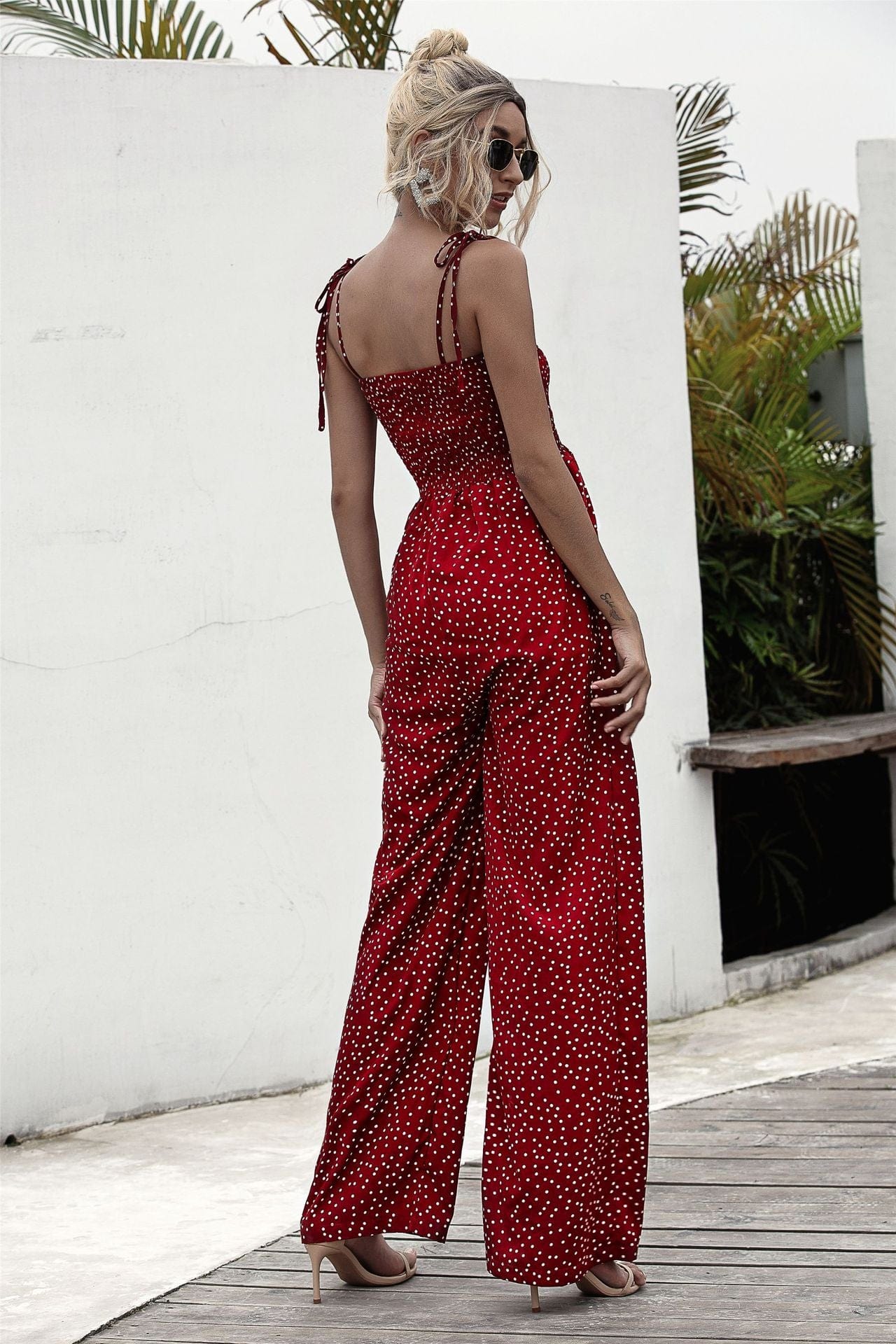 Polka Dot Straight Neck Jumpsuit