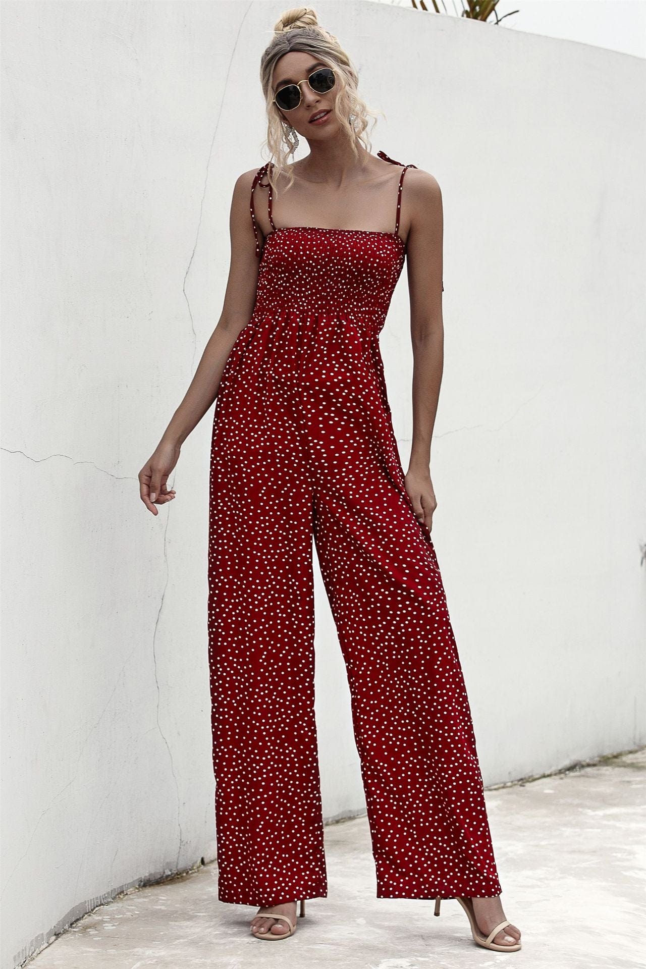 Polka Dot Straight Neck Jumpsuit