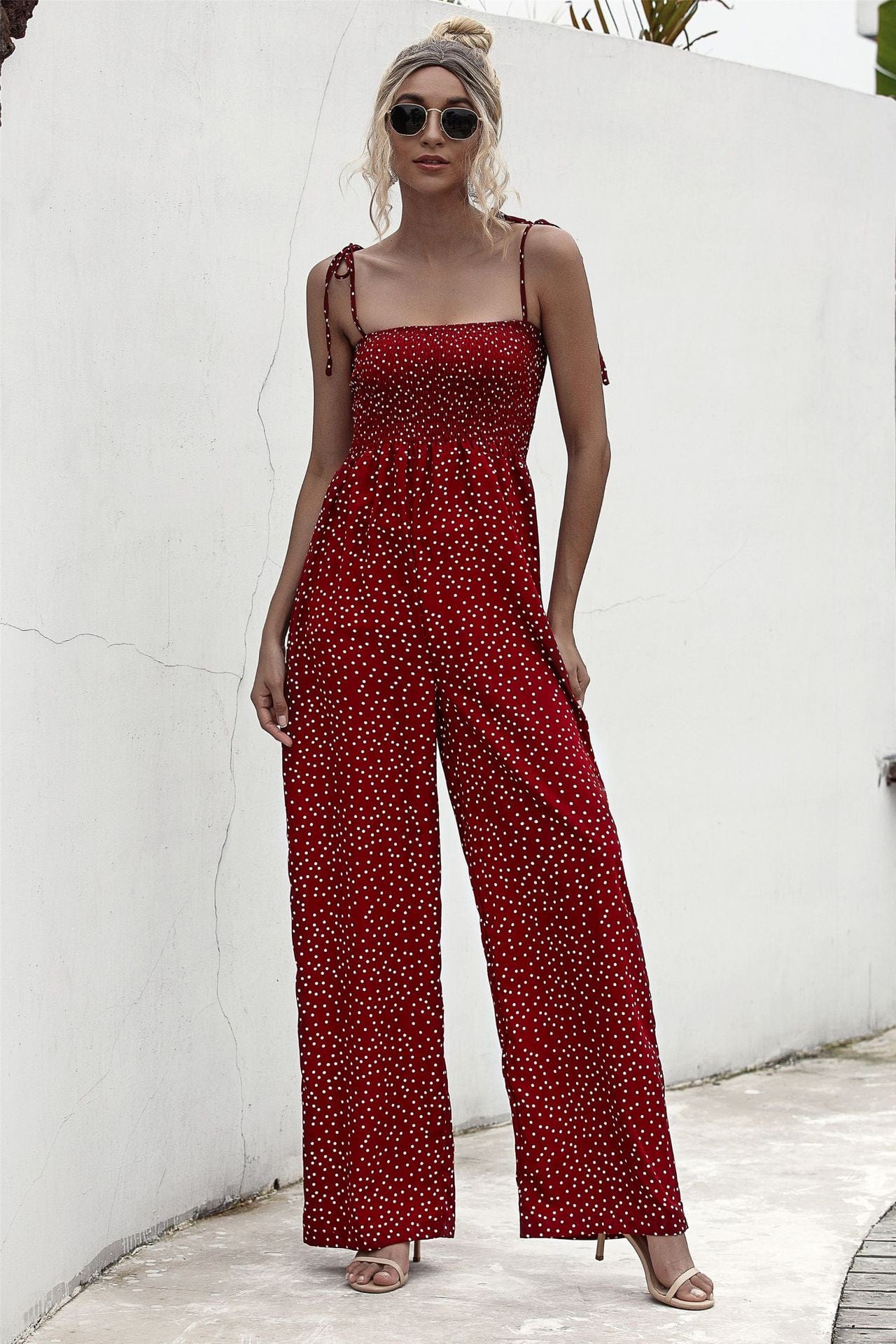 Polka Dot Straight Neck Jumpsuit