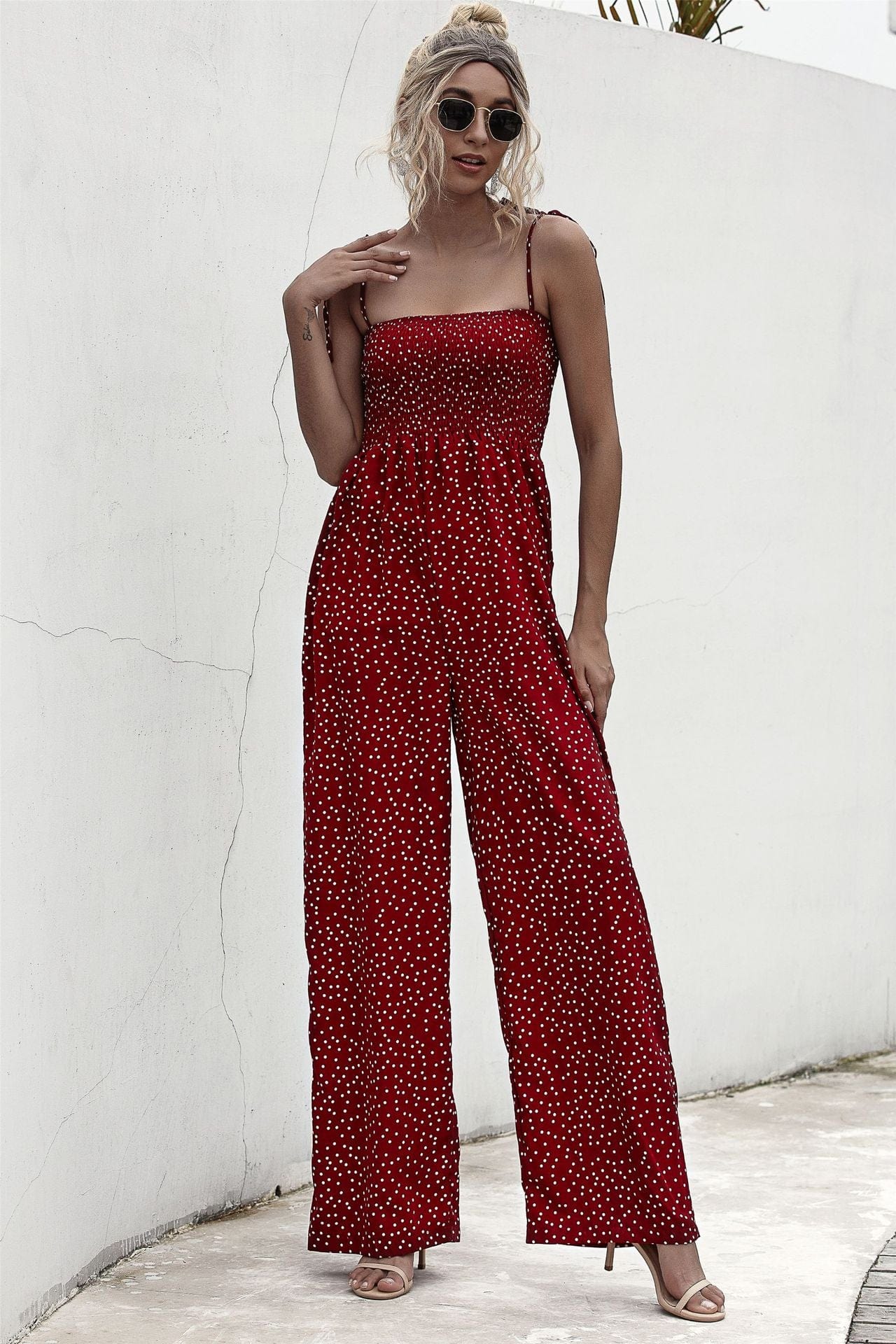 Polka Dot Straight Neck Jumpsuit