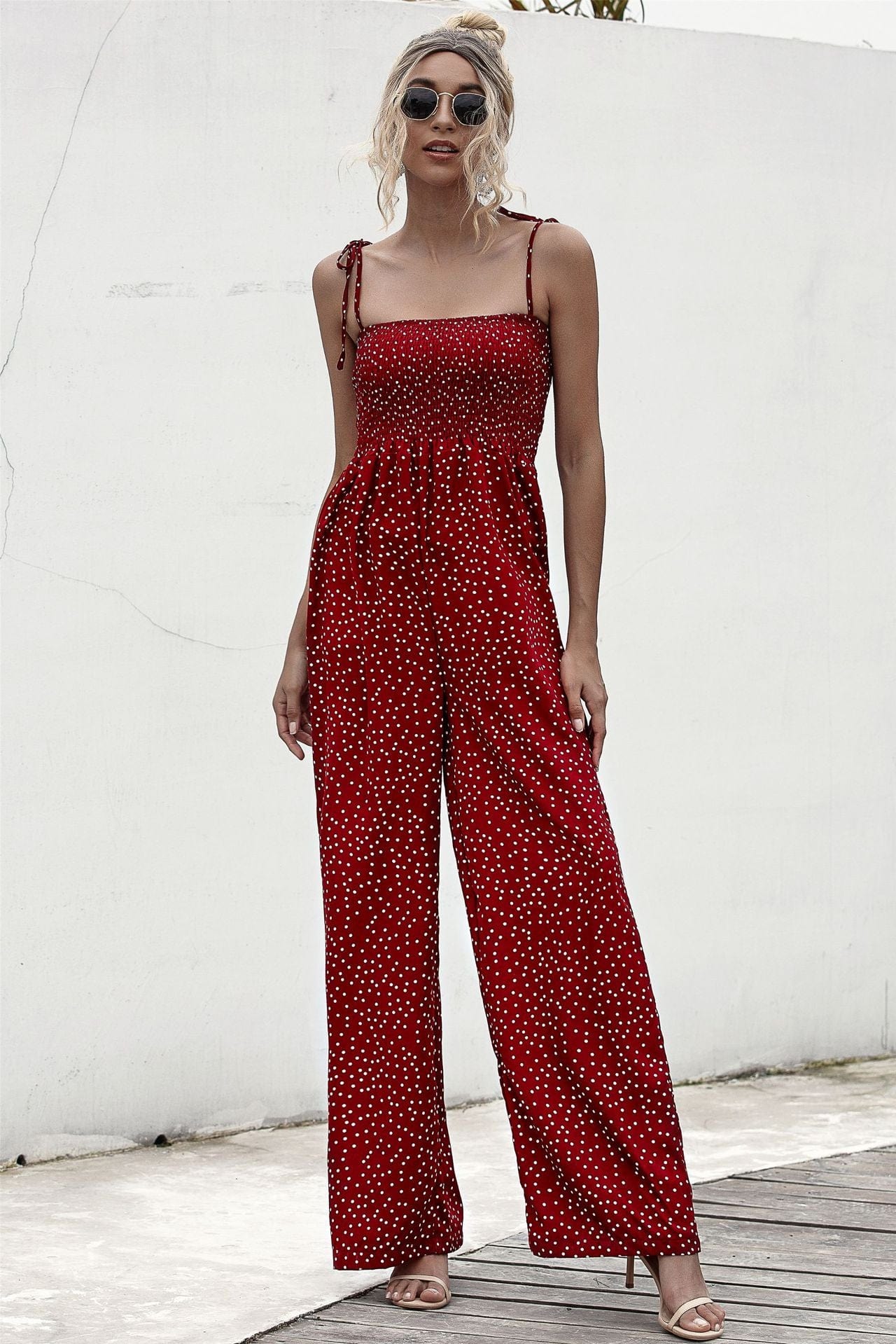 Polka Dot Straight Neck Jumpsuit