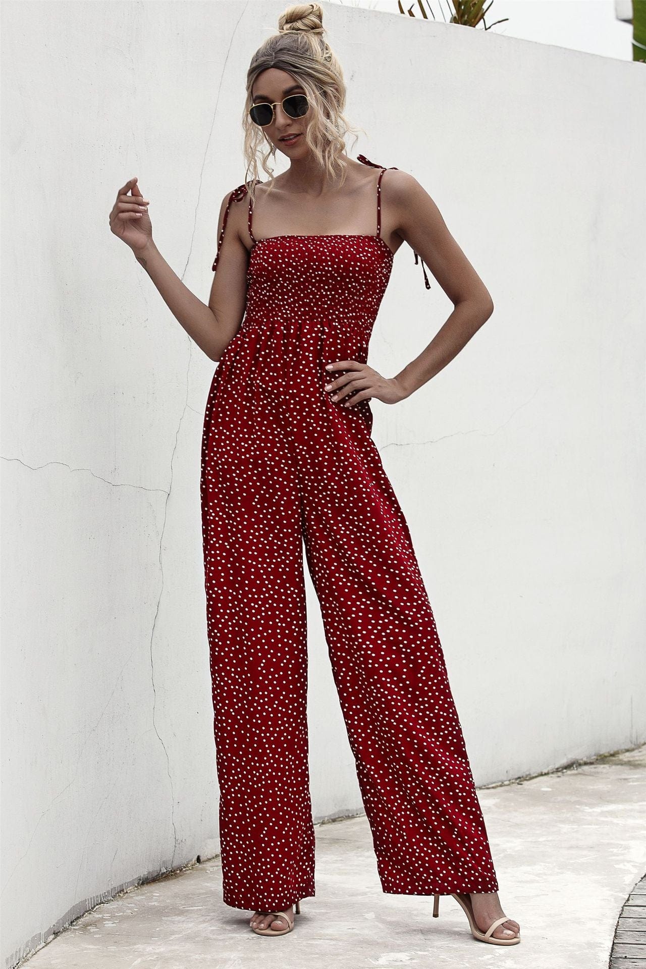 Polka Dot Straight Neck Jumpsuit