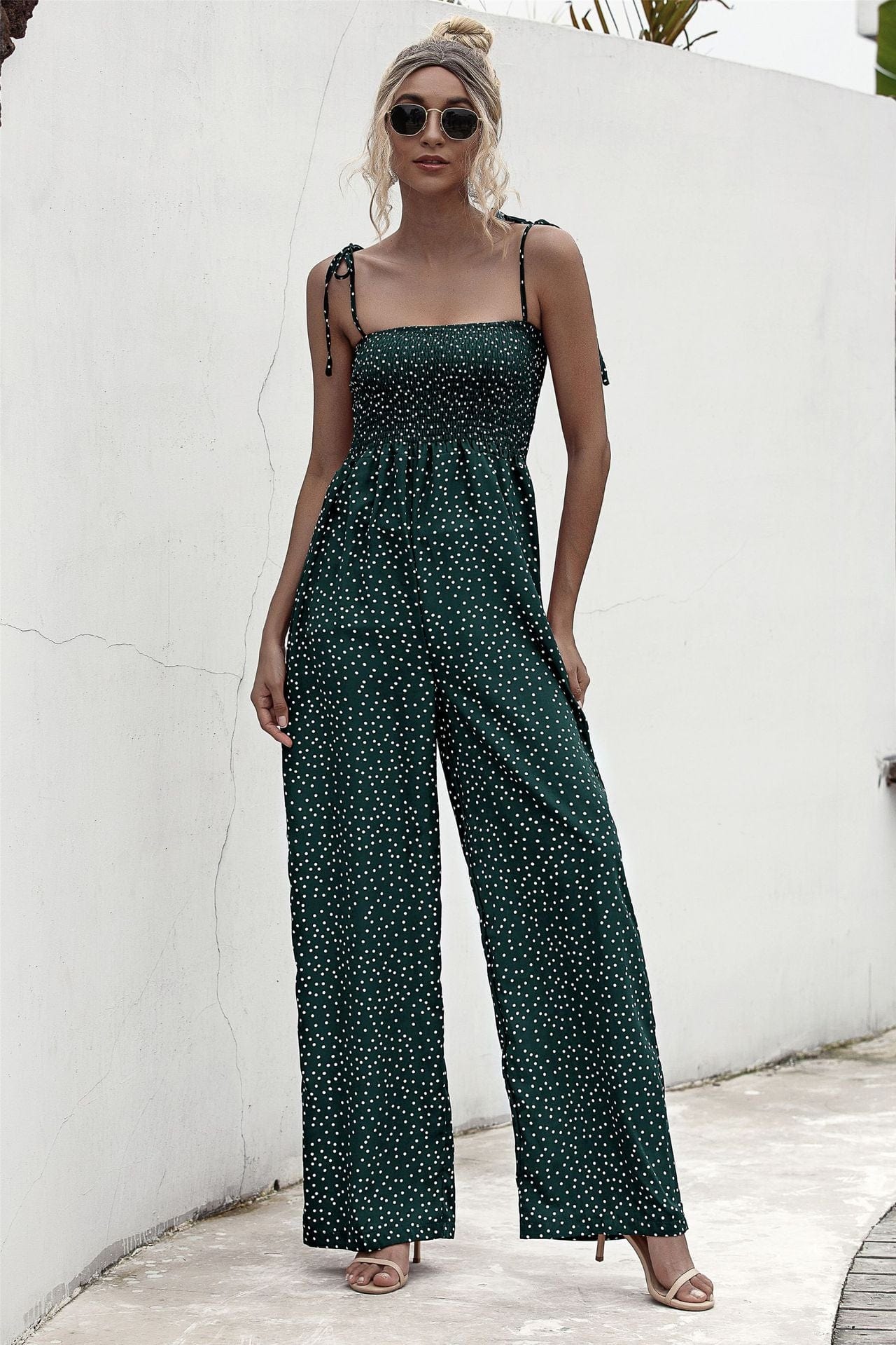 Polka Dot Straight Neck Jumpsuit