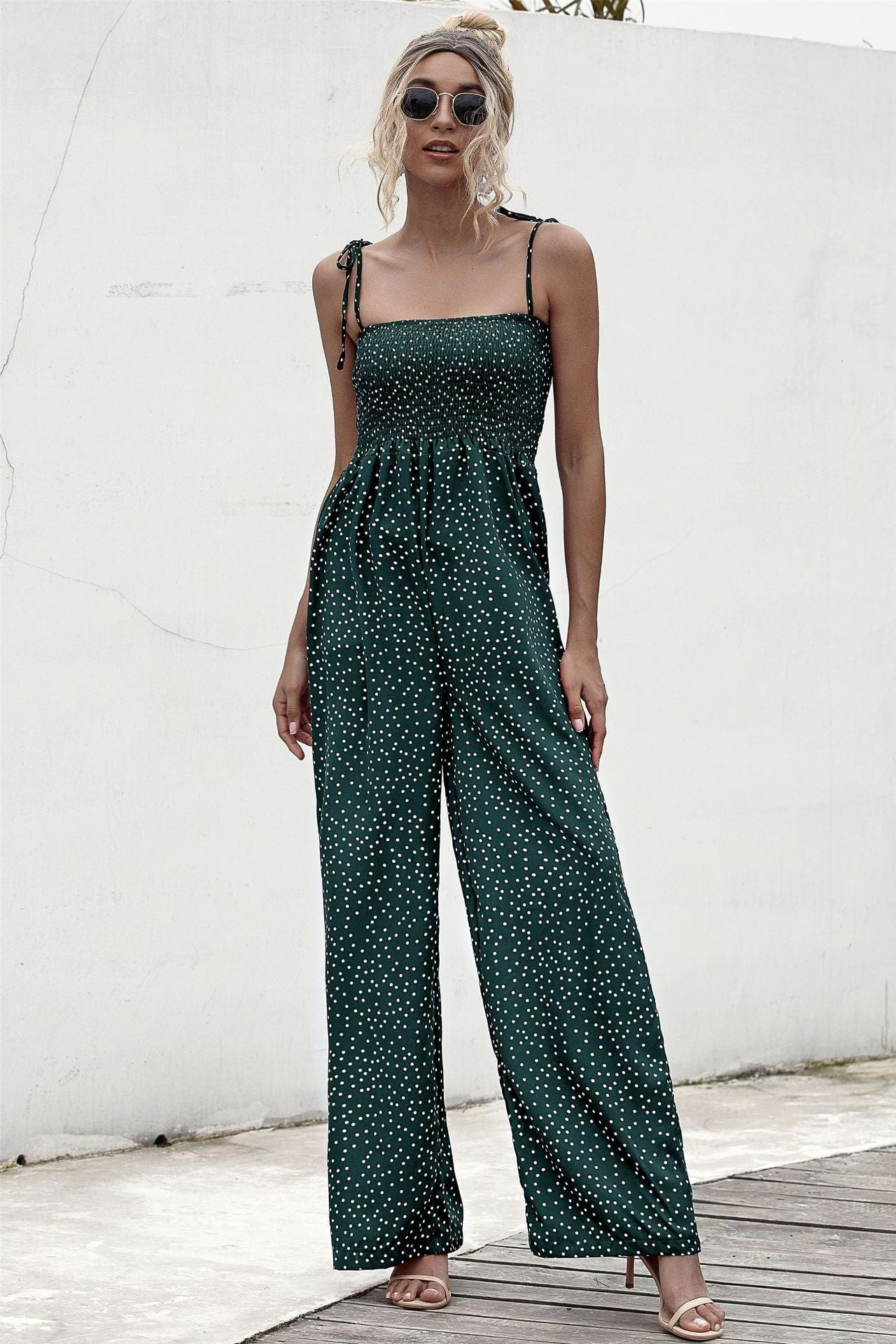 Polka Dot Straight Neck Jumpsuit