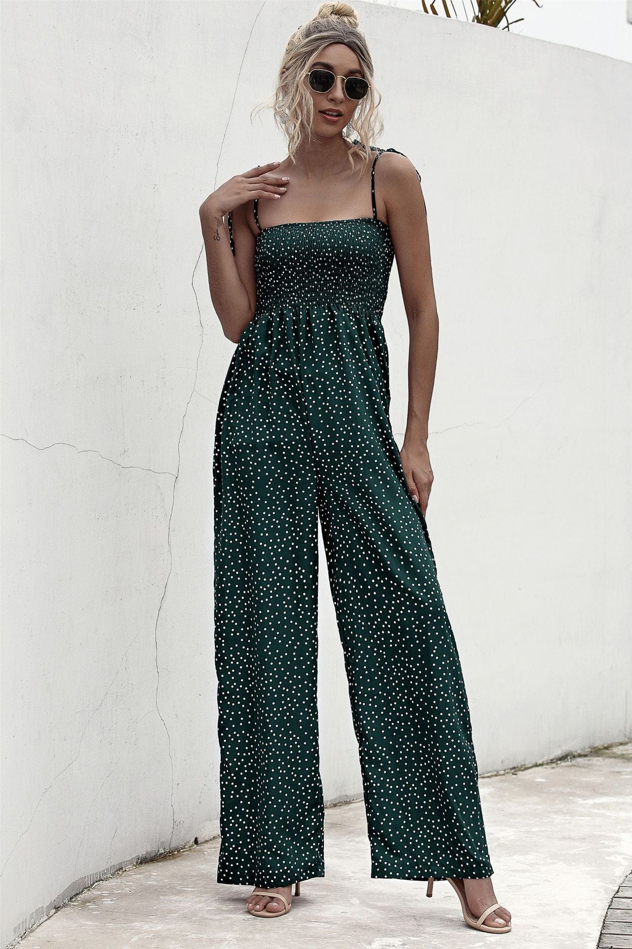 Polka Dot Straight Neck Jumpsuit