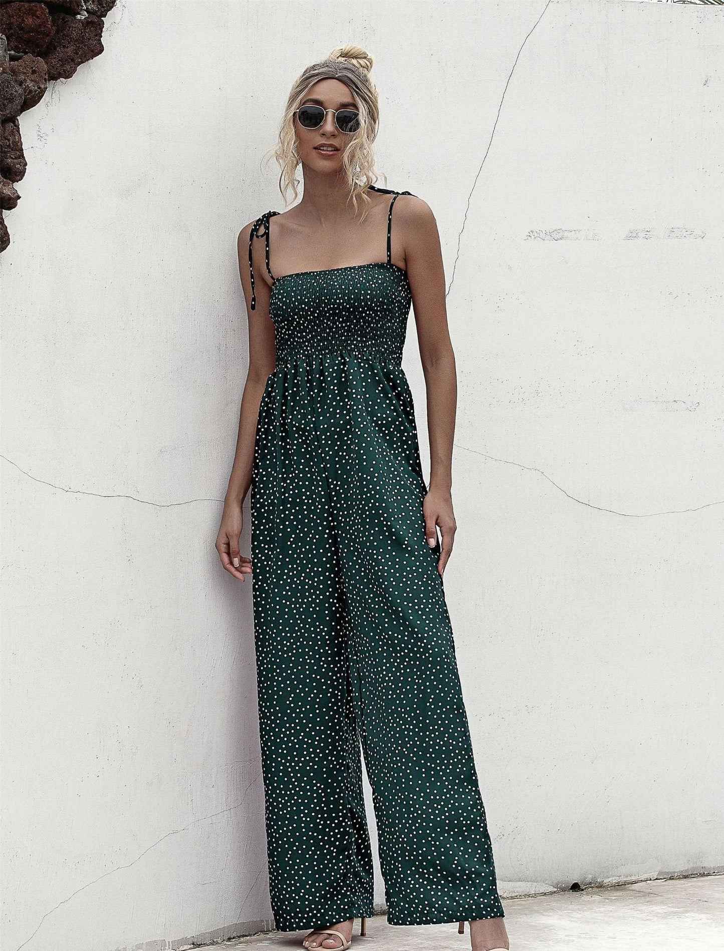 Polka Dot Straight Neck Jumpsuit