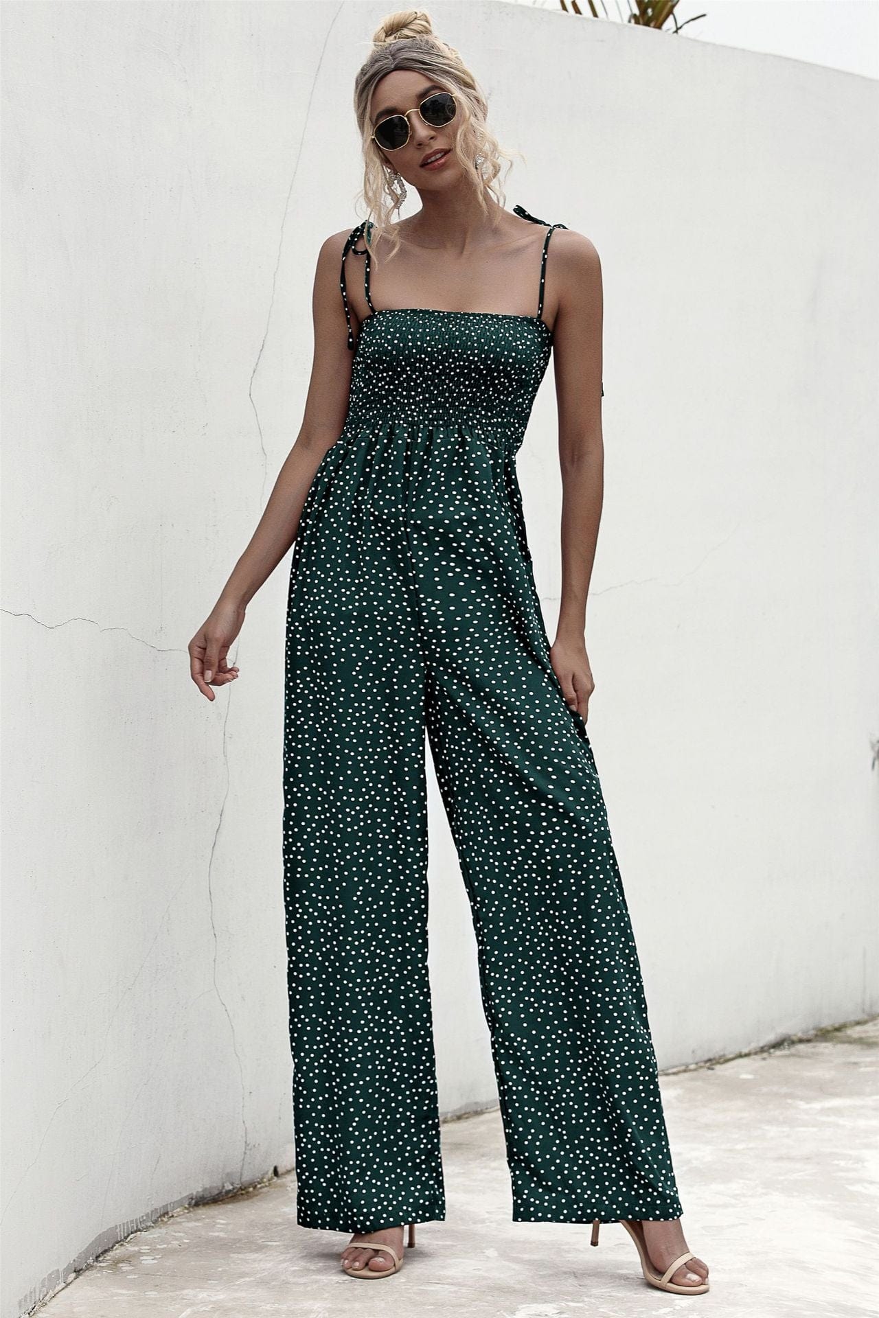 Polka Dot Straight Neck Jumpsuit