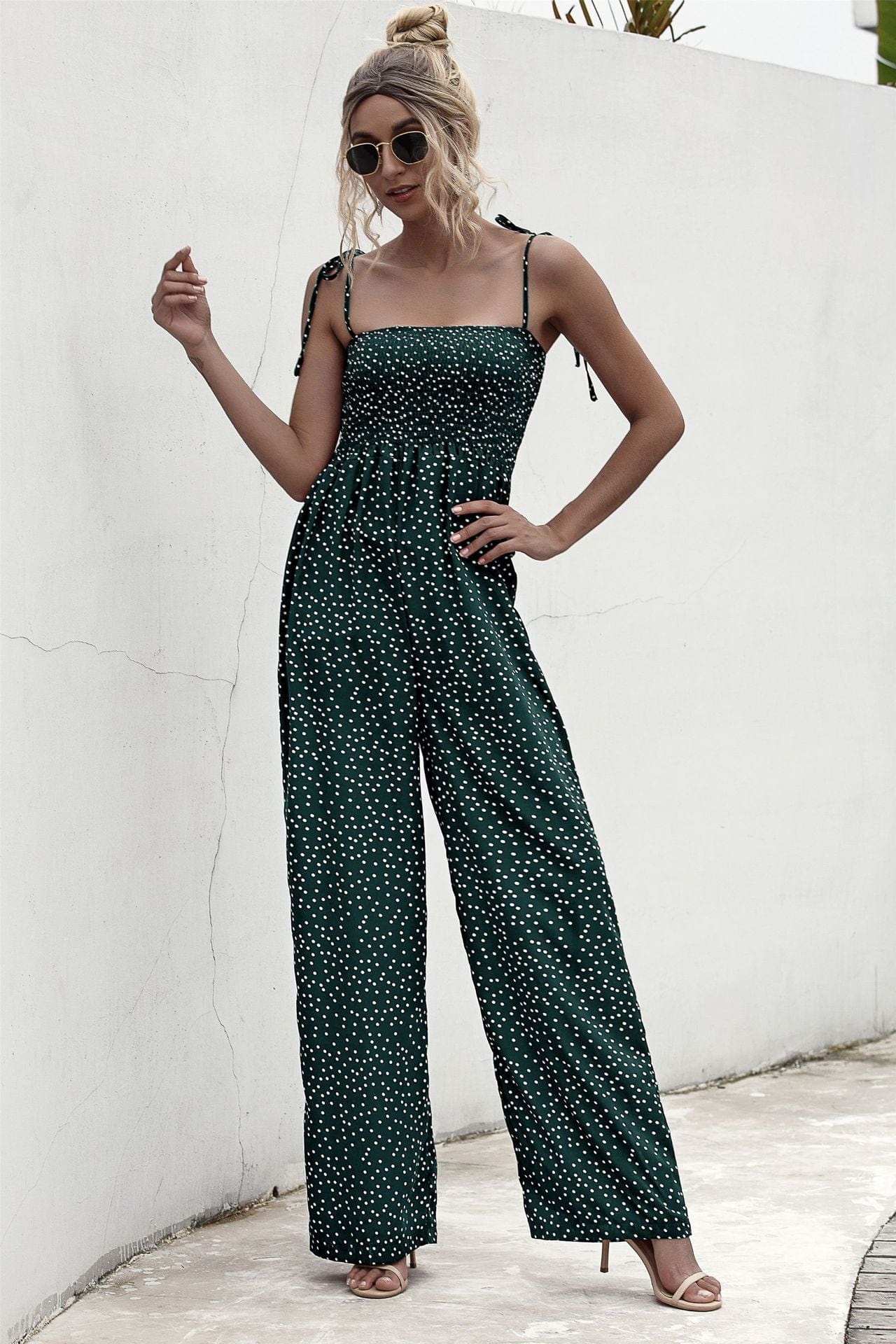 Polka Dot Straight Neck Jumpsuit