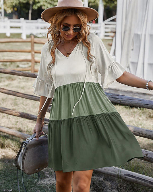 Tie Neck Color Block Dress