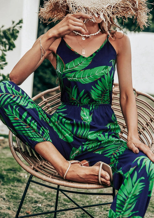 Tropical Print Tie Back Jumpsuit