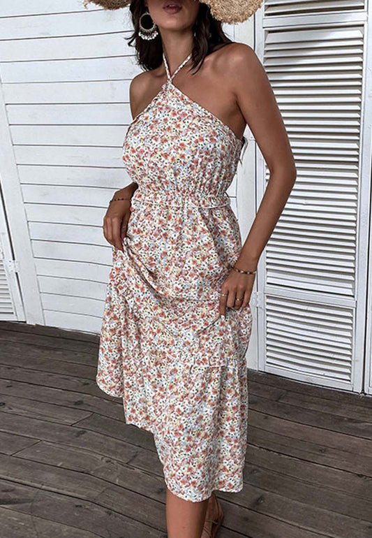 Halter Tie-Back Floral Dress