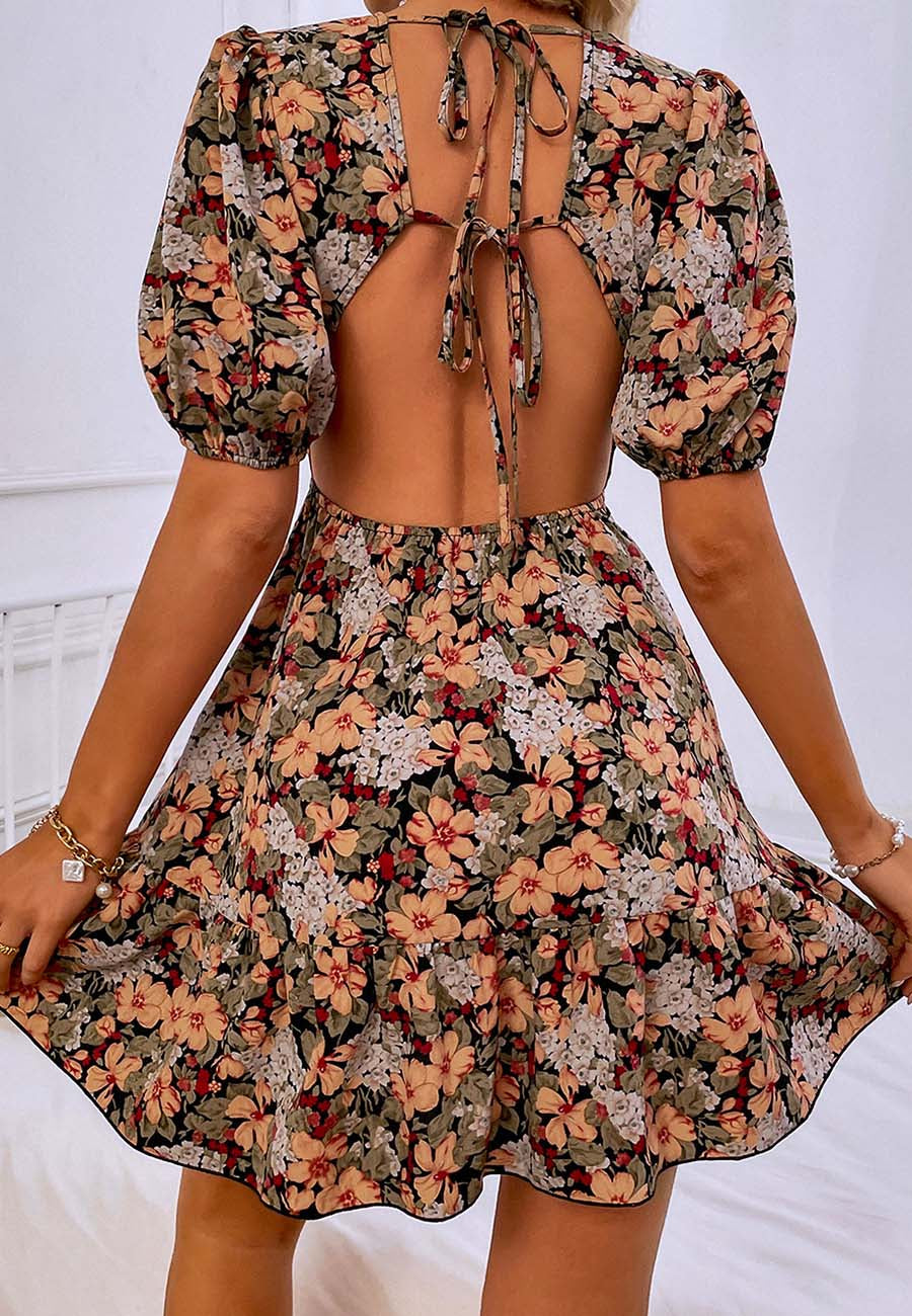 Open Tie Back Floral Dress