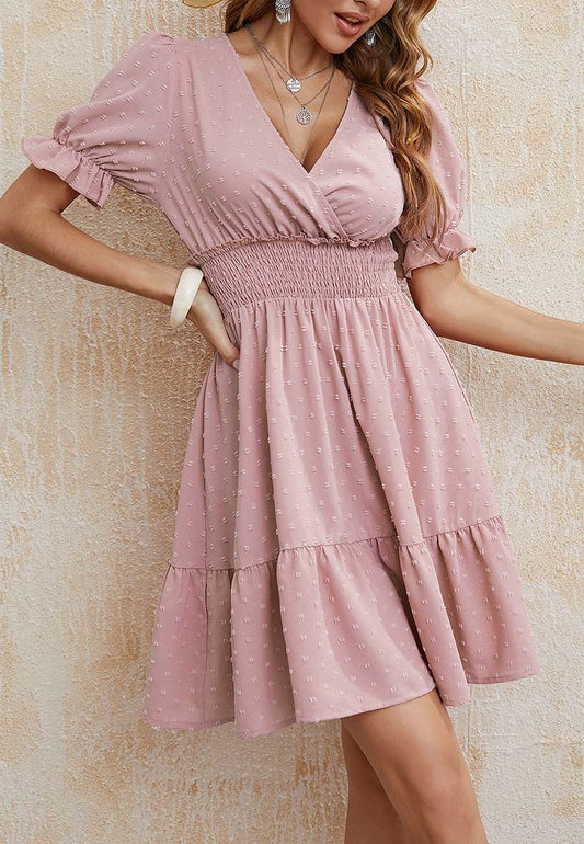 Clip Dot Surplice Neck Dress